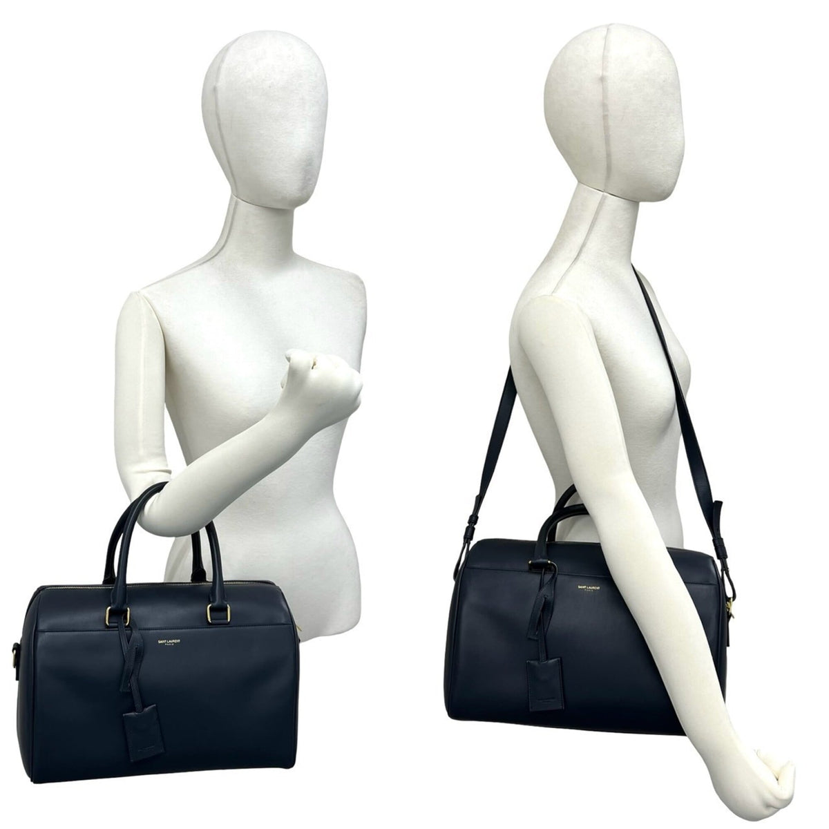 Saint Laurent Navy Leather Boston Bag Handbag Shoulder Bag (Pre-Owned)