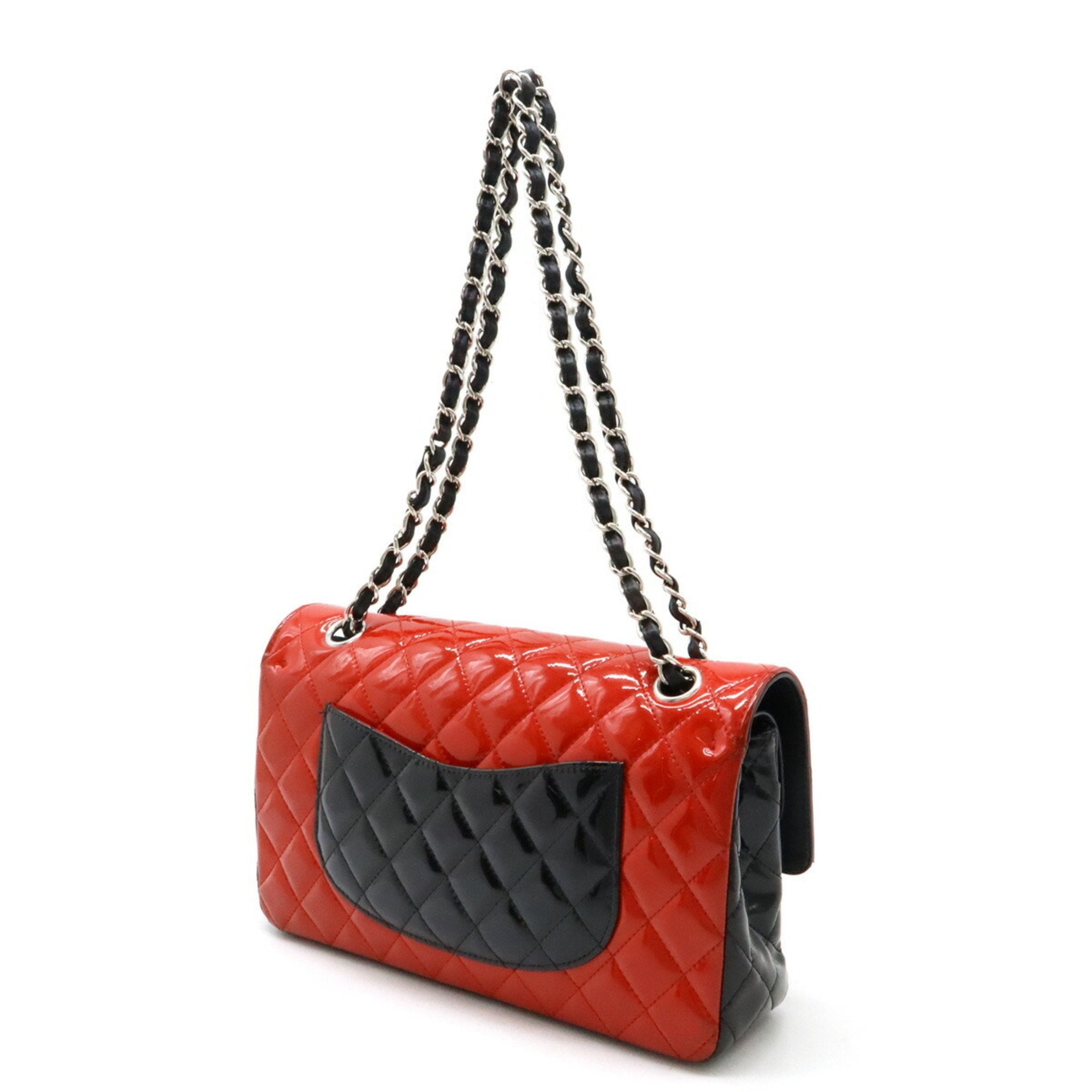 Chanel Black Red Color Patent Leather Shoulder Bag (Pre-Owned)