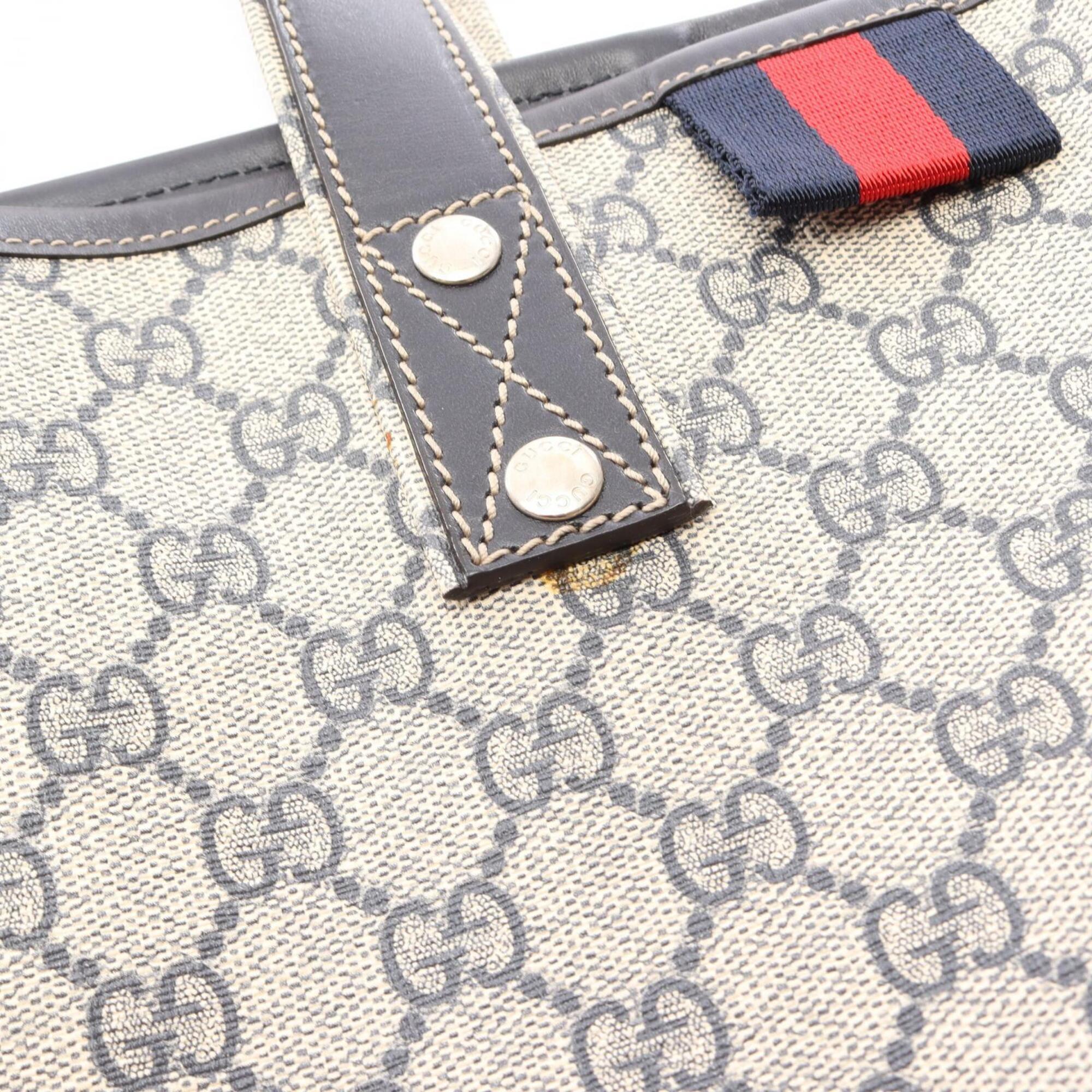 Gucci Beige Navy Gg Supreme Leather Handbag Tote Bag (Pre-Owned)