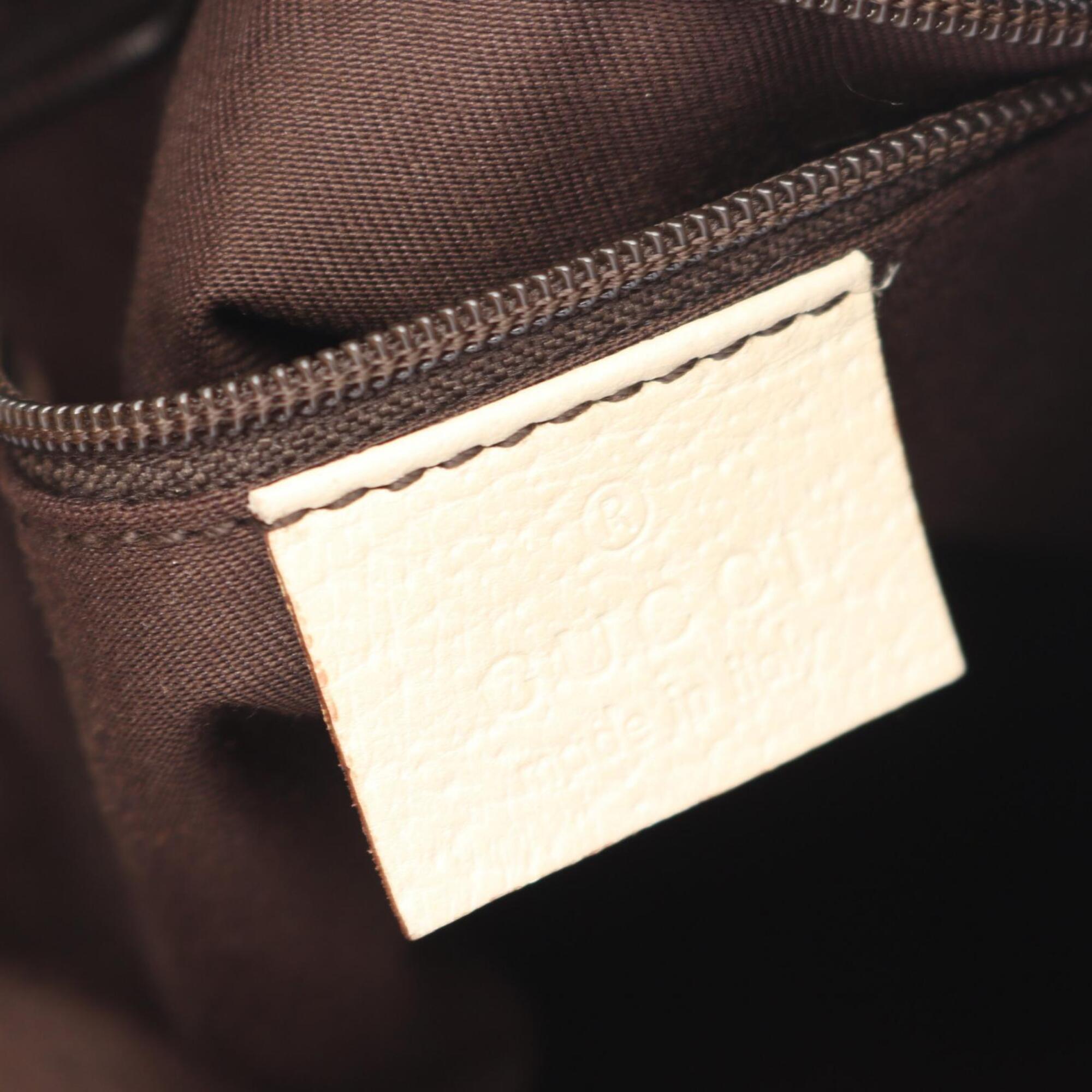 Gucci Beige Ivory Canvas Leather Shoulder Bag (Pre-Owned)