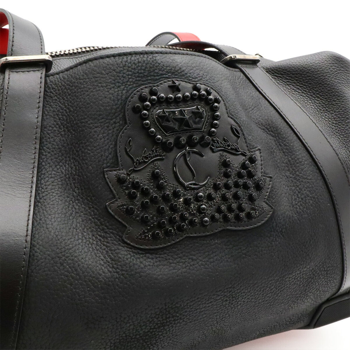 Christian Louboutin Black Red Color Leather Boston Bag Shoulder Bag (Pre-Owned)