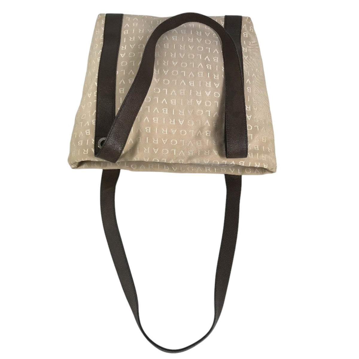 Bvlgari Logomania Beige Canvas Leather Shoulder Bag Tote Bag (Pre-Owned)