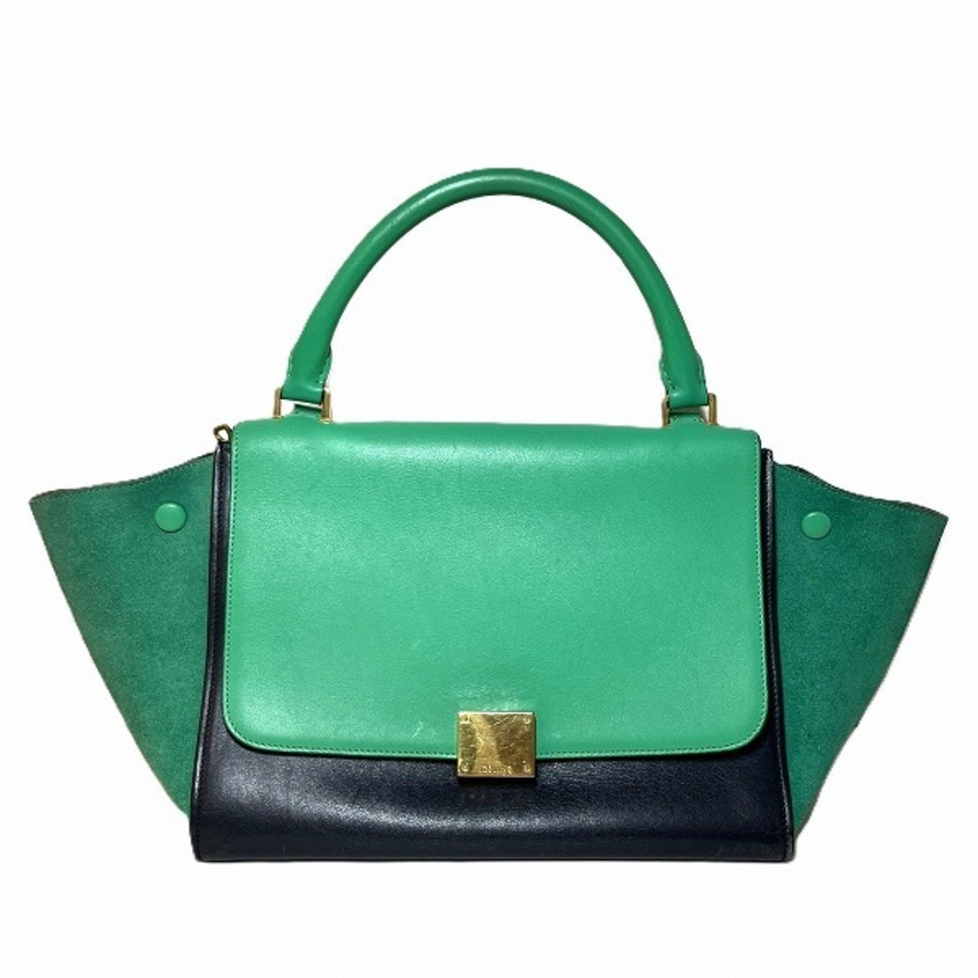 Celine Green Navy Leather Suede Handbag Shoulder Bag (Pre-Owned)