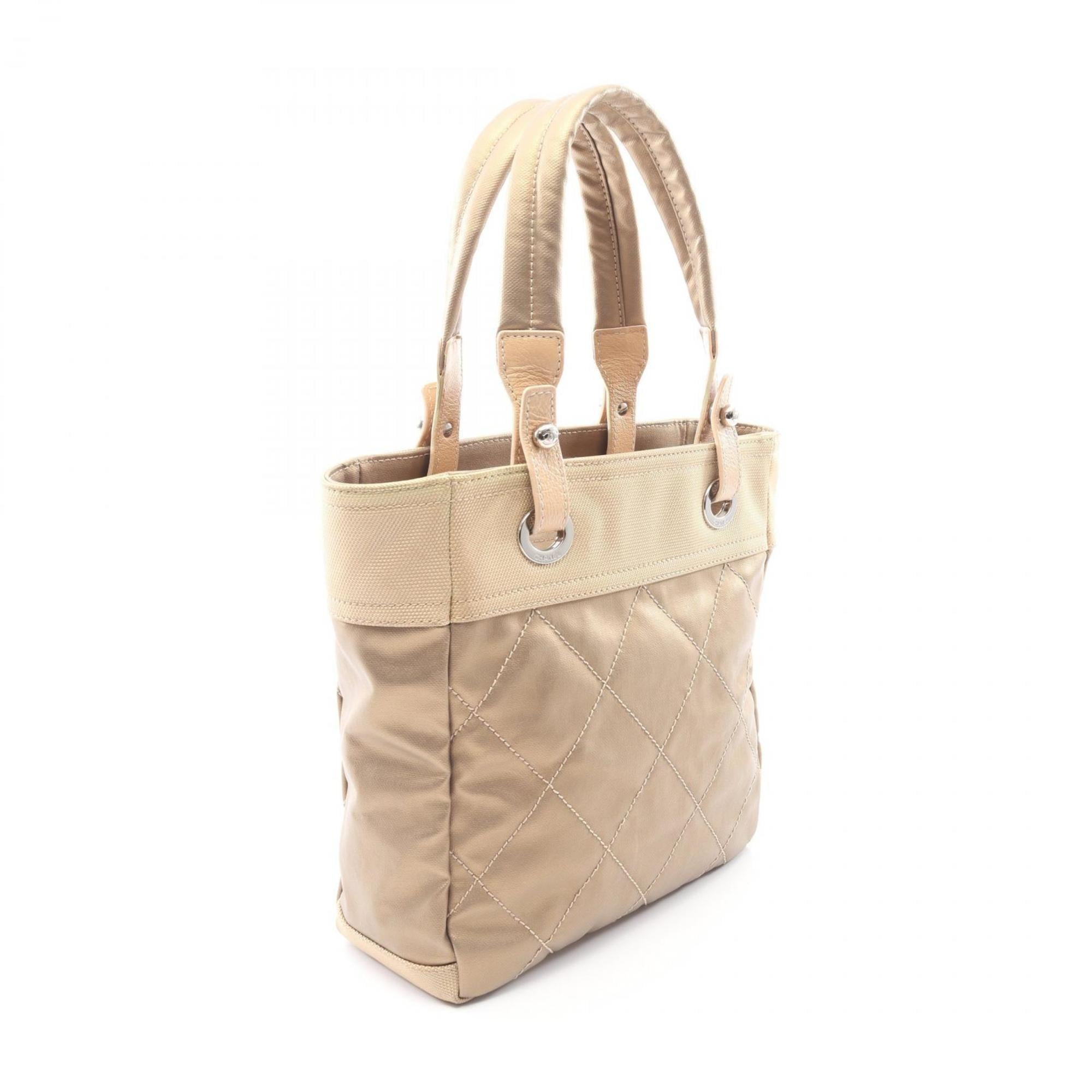 Chanel Beige Gold Coated Canvas Leather Handbag Tote Bag (Pre-Owned)