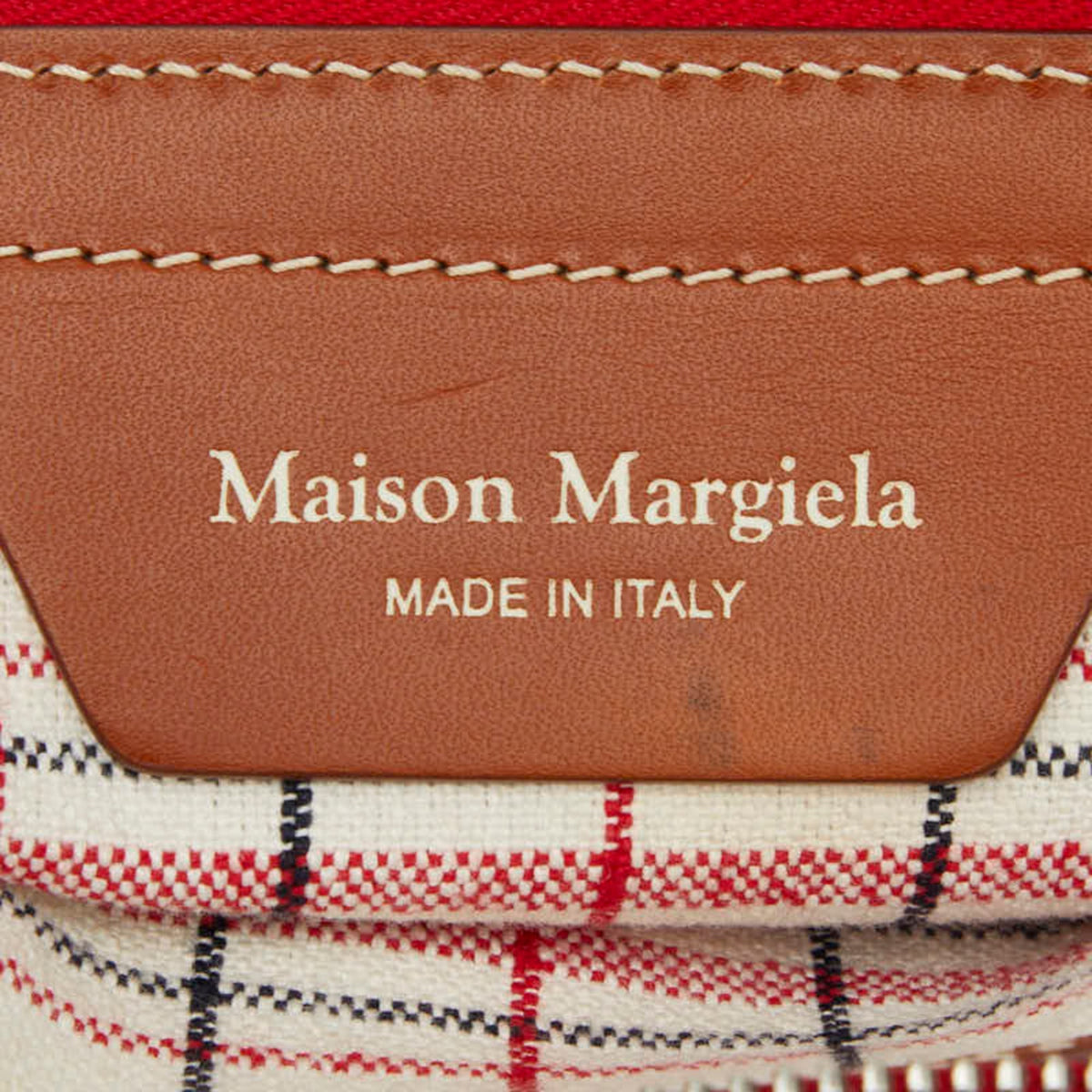 Maison Margiela Red Brown Rubber Leather Canvas Handbag Shoulder Bag (Pre-Owned)