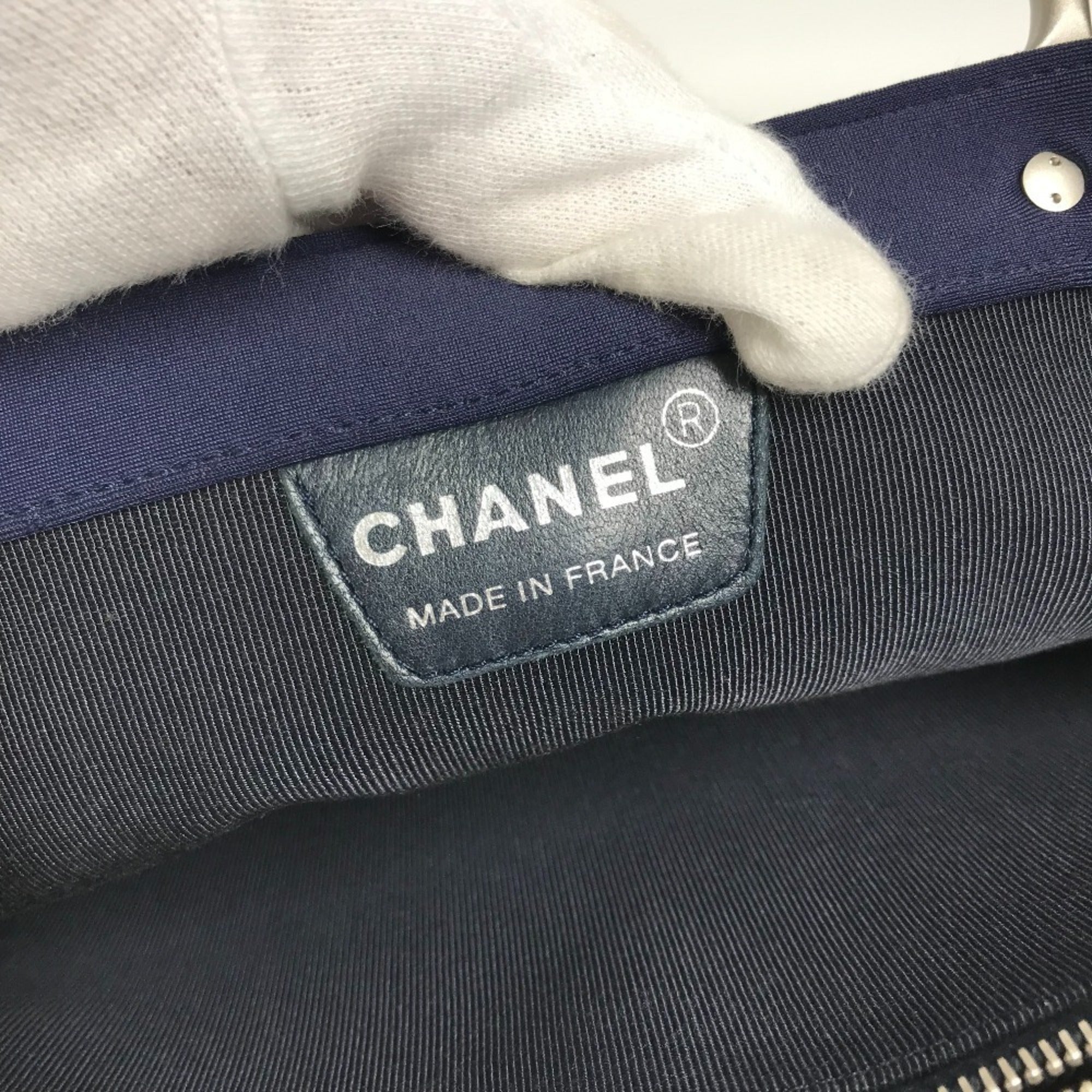 Chanel Navy Polyamide Handbag Tote Bag (Pre-Owned)