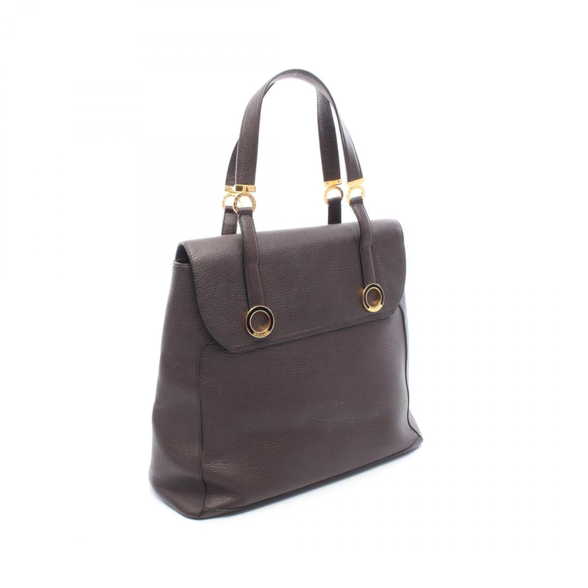 Bvlgari Brown Leather Handbag Tote Bag (Pre-Owned)