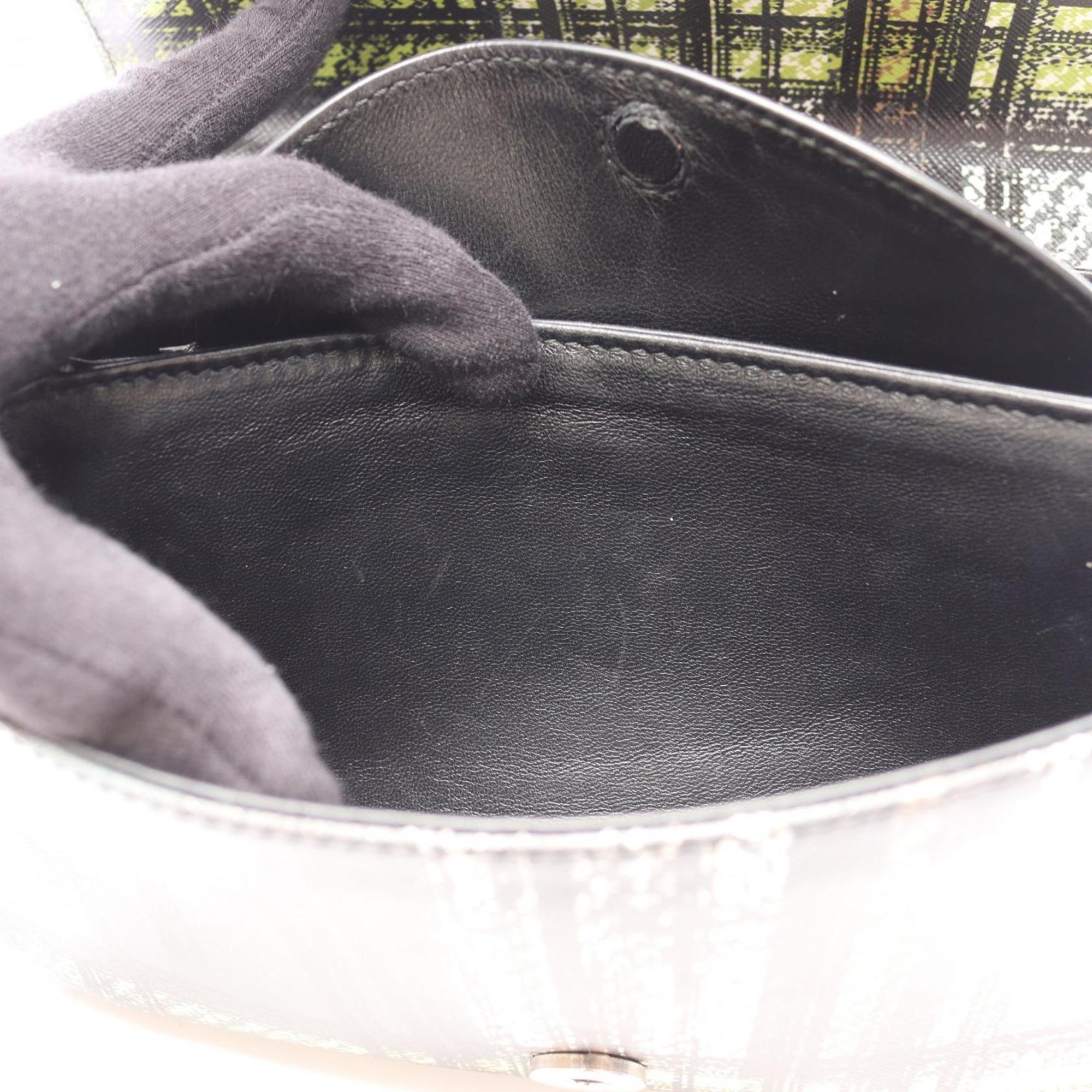 Prada Black Green Multi-Color Leather Handbag Shoulder Bag (Pre-Owned)