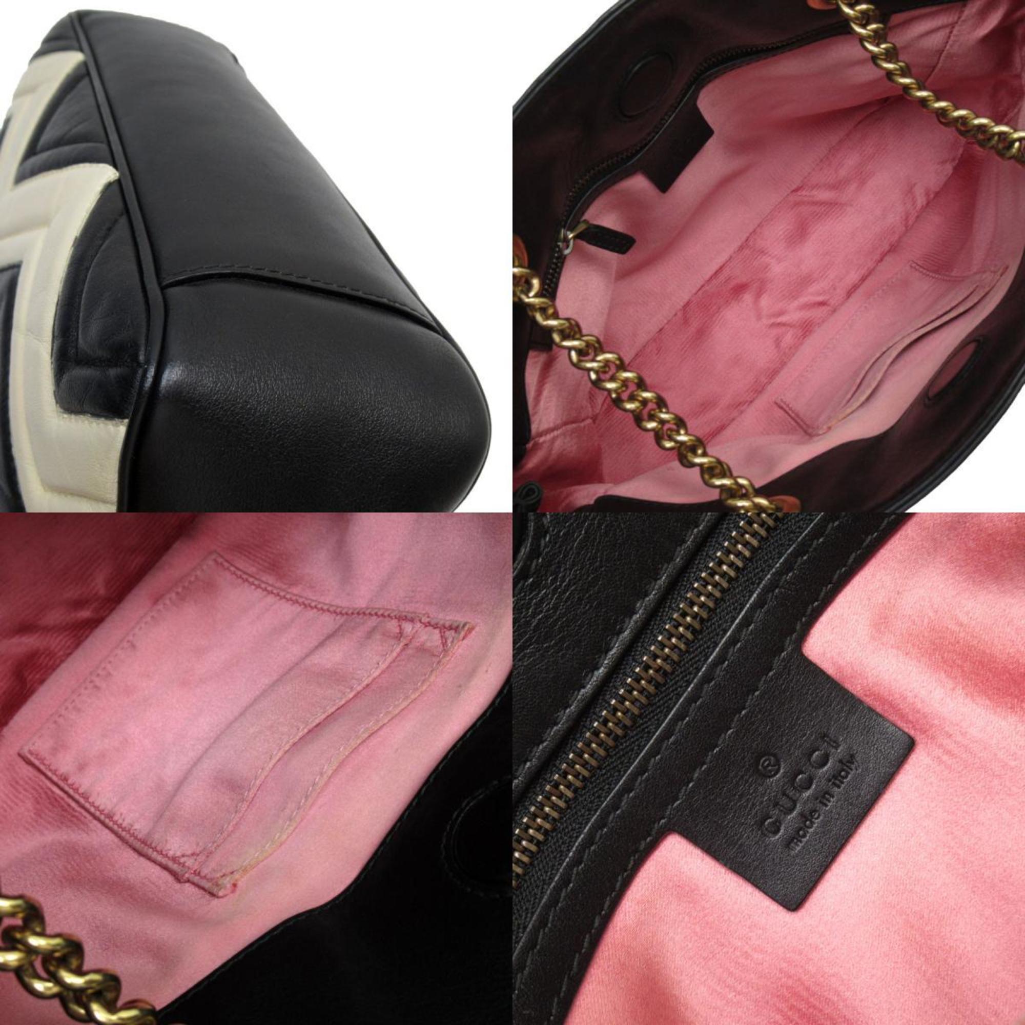 Gucci Black Light Beige Leather Shoulder Bag (Pre-Owned)
