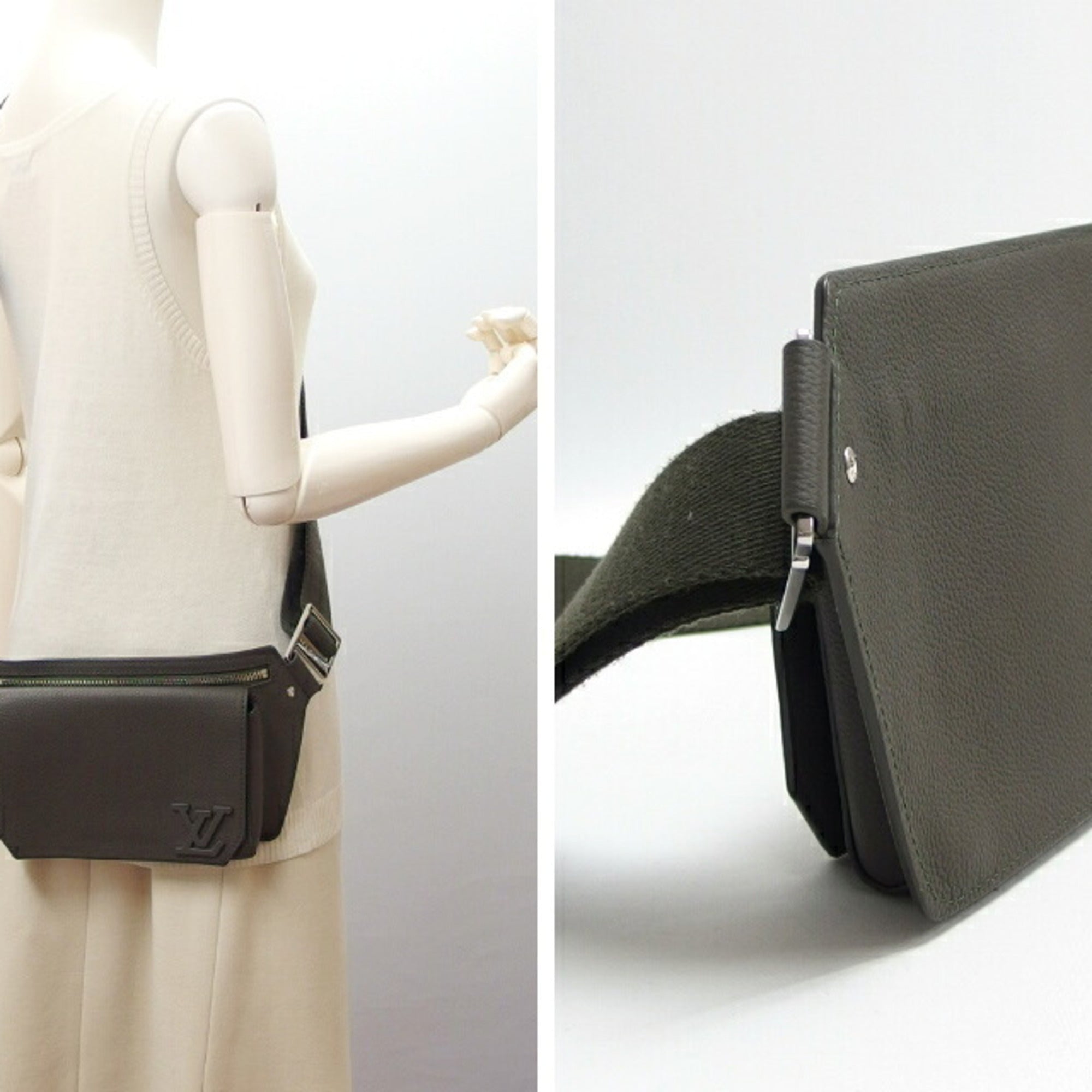 Louis Vuitton Moss Green Leather Shoulder Bag Sling Bag (Pre-Owned)