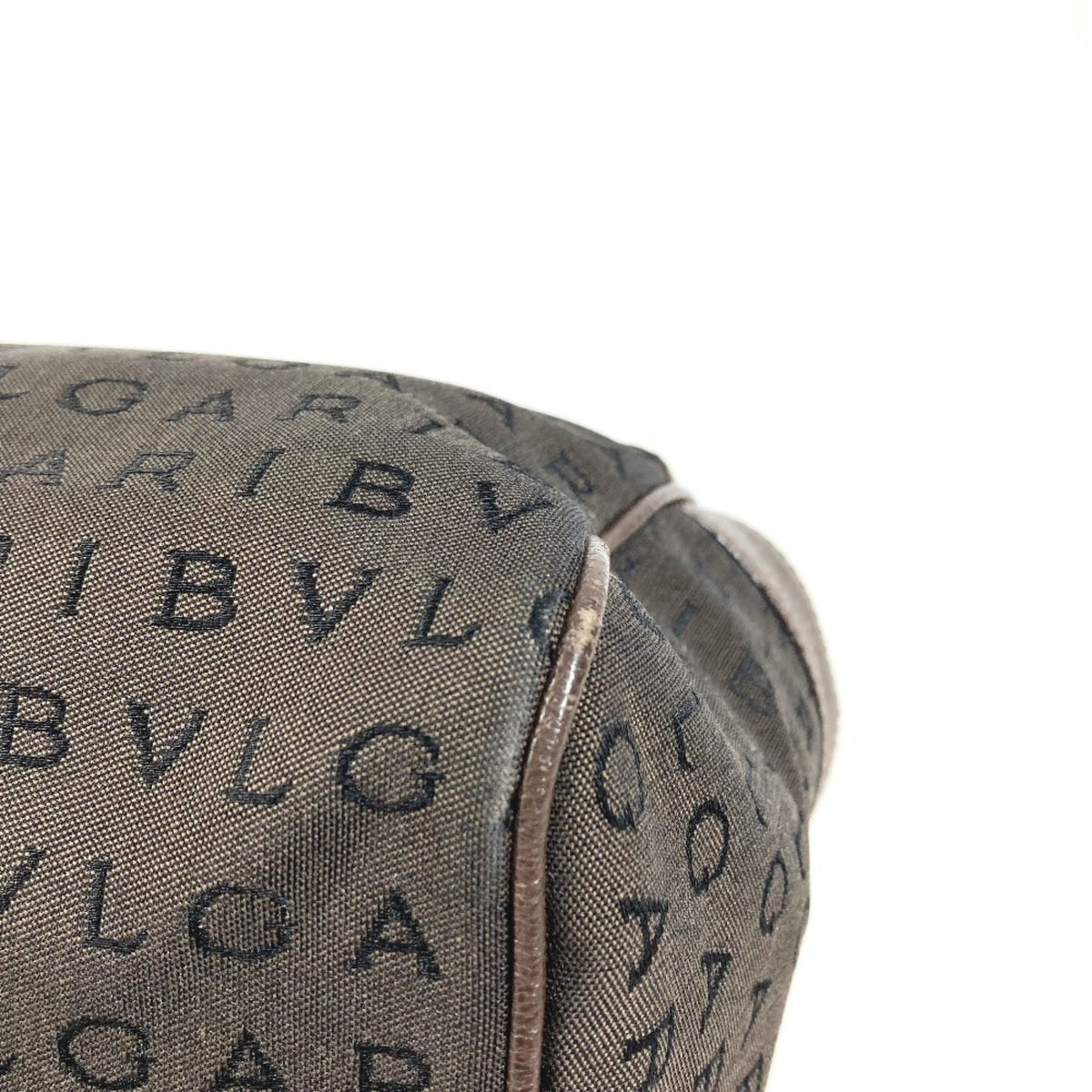 Bvlgari Logomania Brown Leather Canvas Boston Bag Handbag Tote Bag (Pre-Owned)