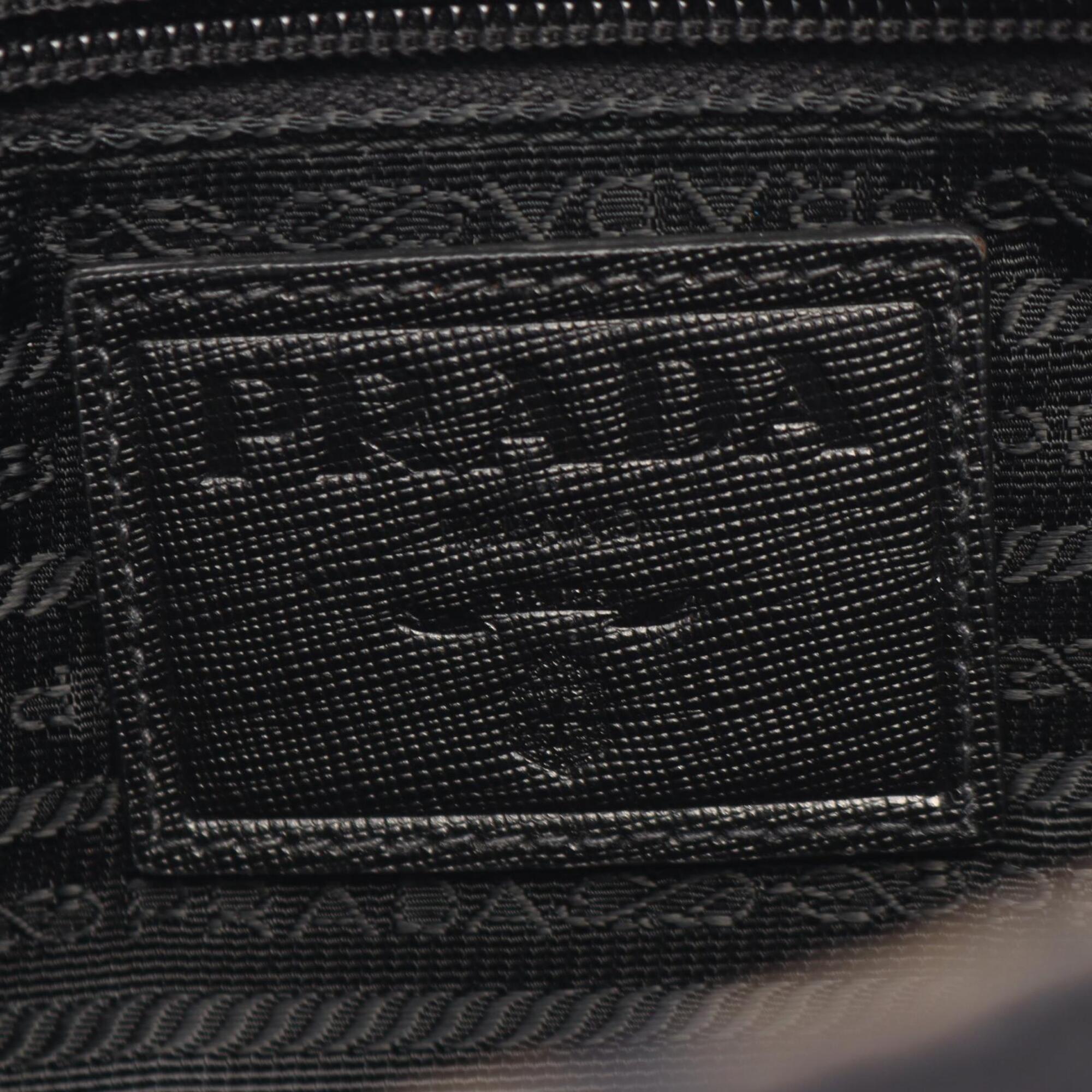 Prada Black Brown Khaki Nylon Leather Handbag Shoulder Bag (Pre-Owned)
