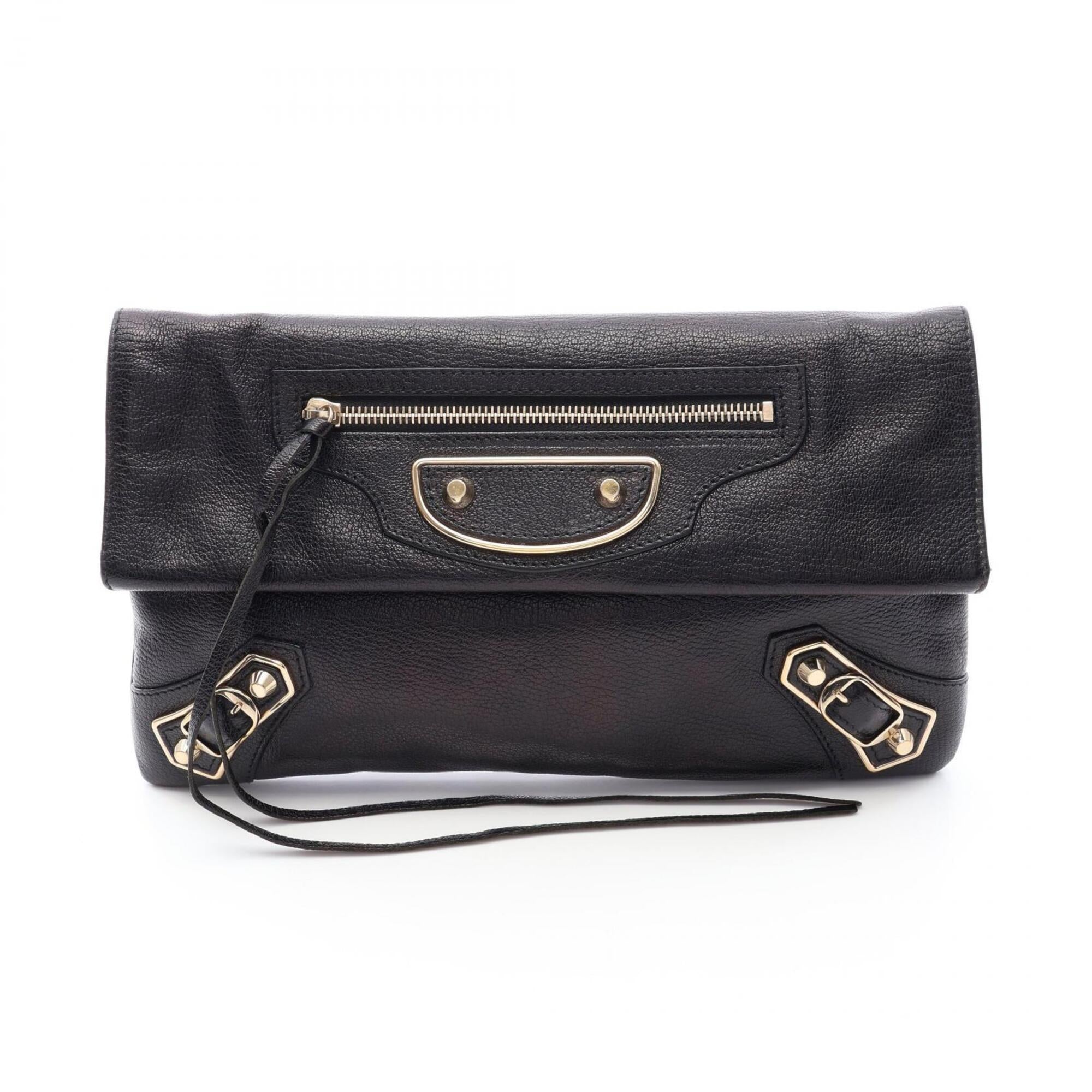 Balenciaga Black Leather Clutch Bag Handbag (Pre-Owned)