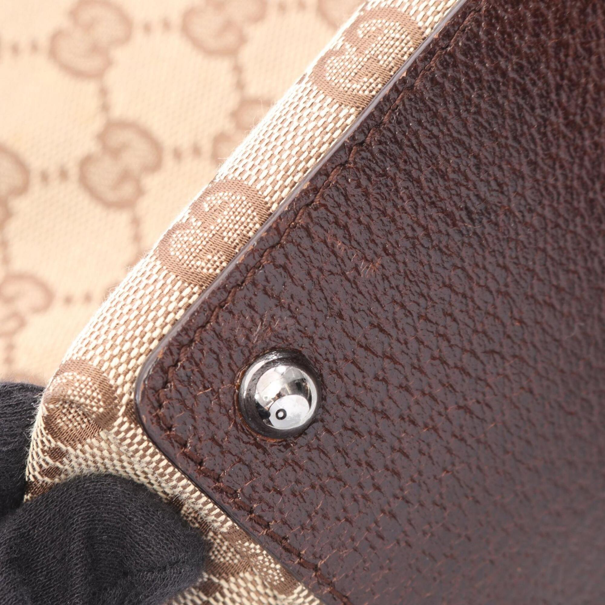 Gucci Beige Brown Canvas Leather Handbag Tote Bag (Pre-Owned)