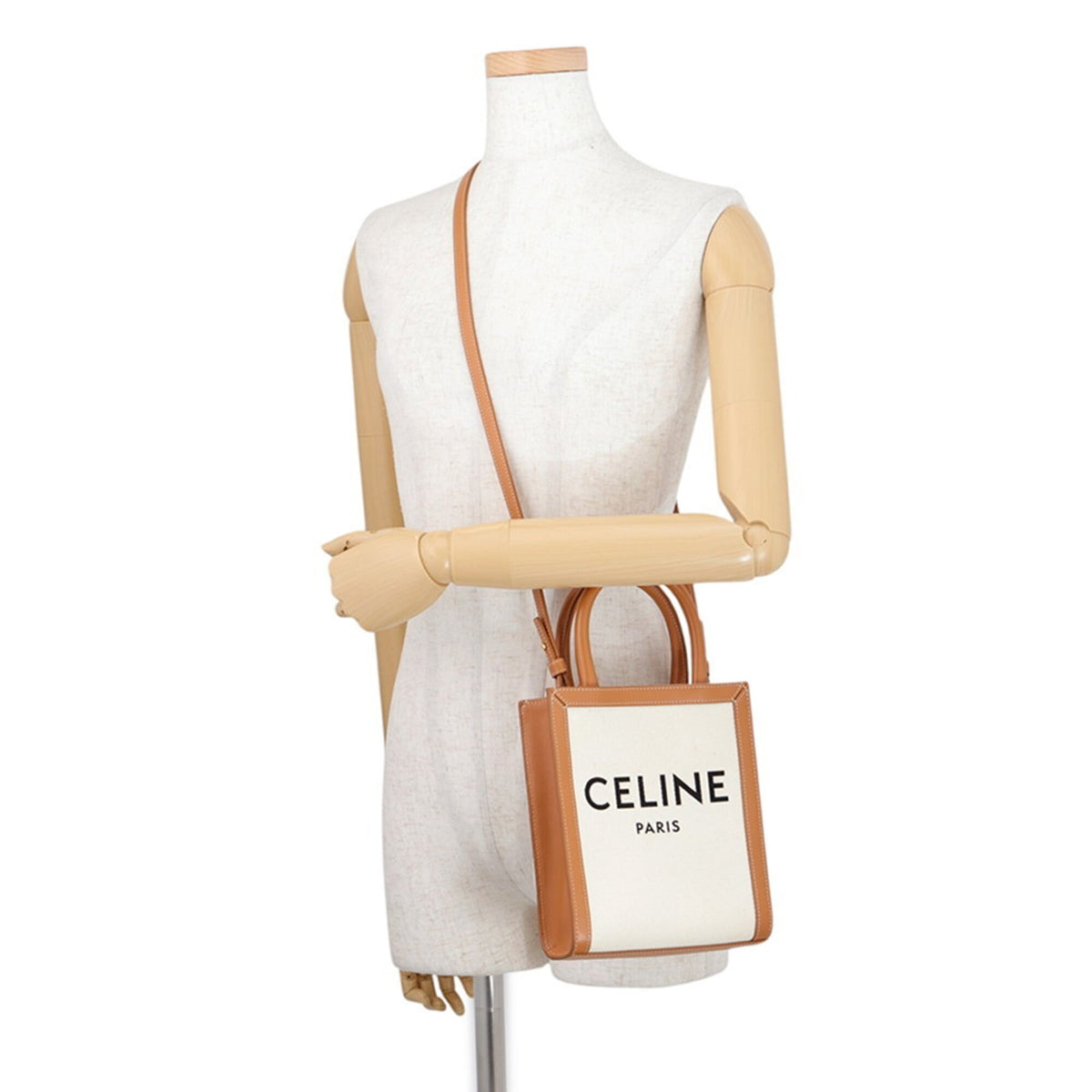 Celine Gold Canvas Leather Handbag Shoulder Bag (Pre-Owned)
