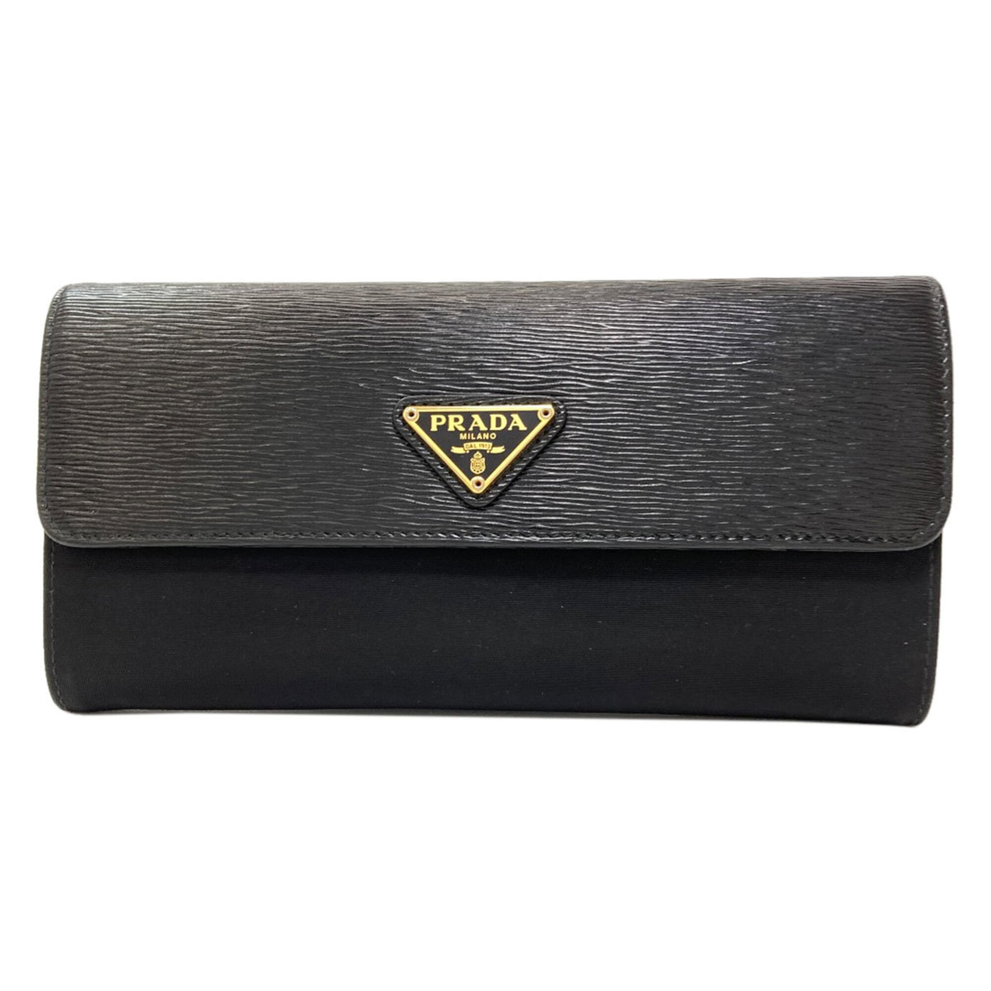 Prada Black Nylon Leather Long Wallet (Bi-Fold) (Pre-Owned)