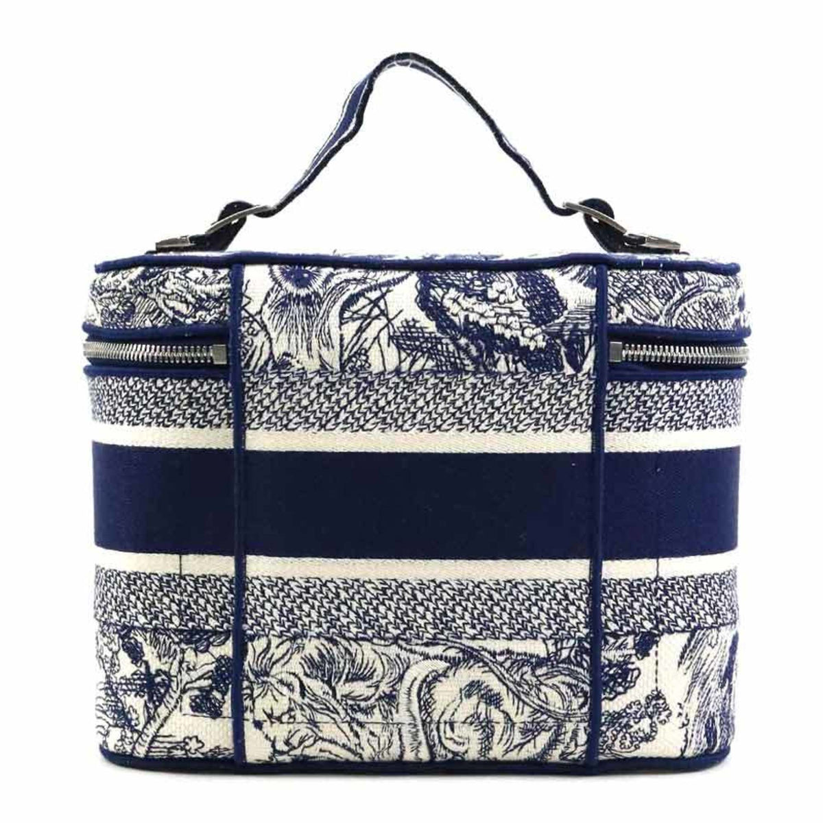 Christian Dior Navy White Canvas Handbag Vanity Bag (Pre-Owned)