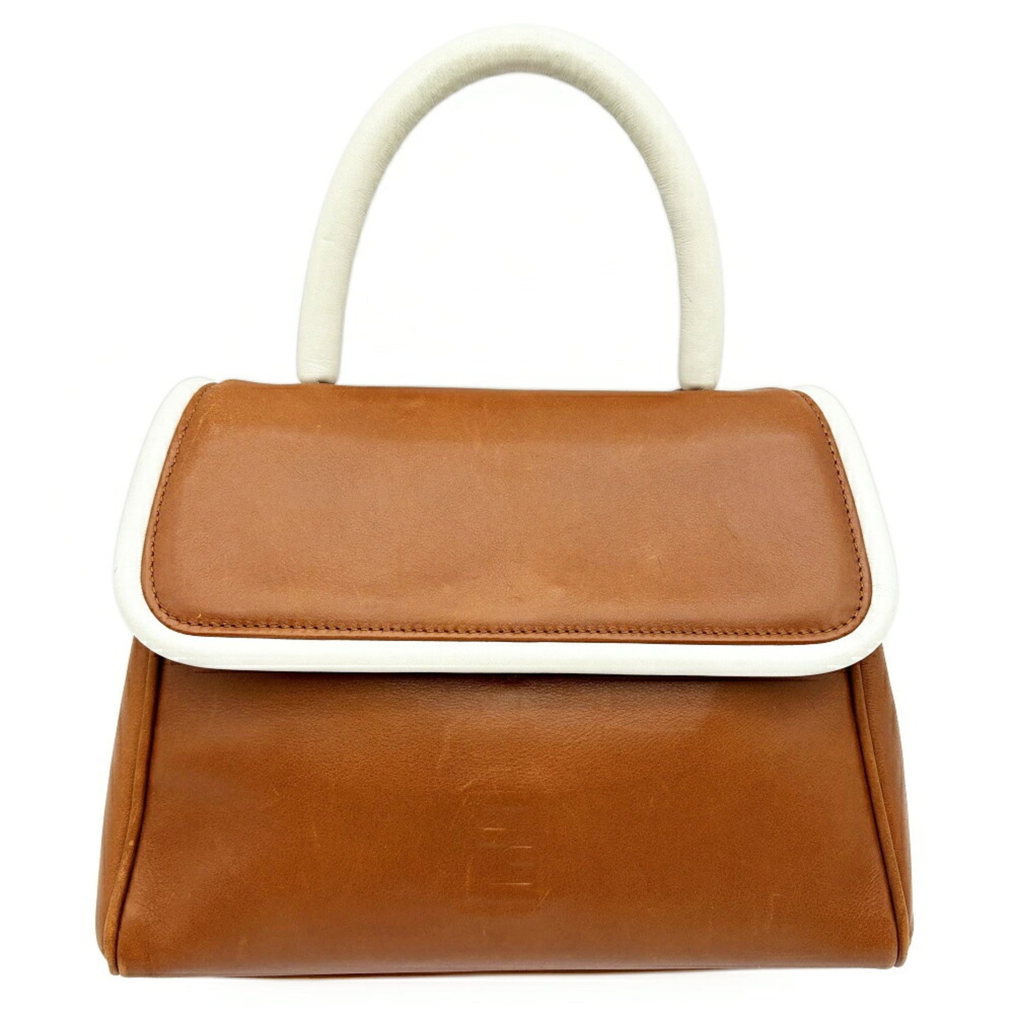 Fendi Brown White Leather Handbag (Pre-Owned)