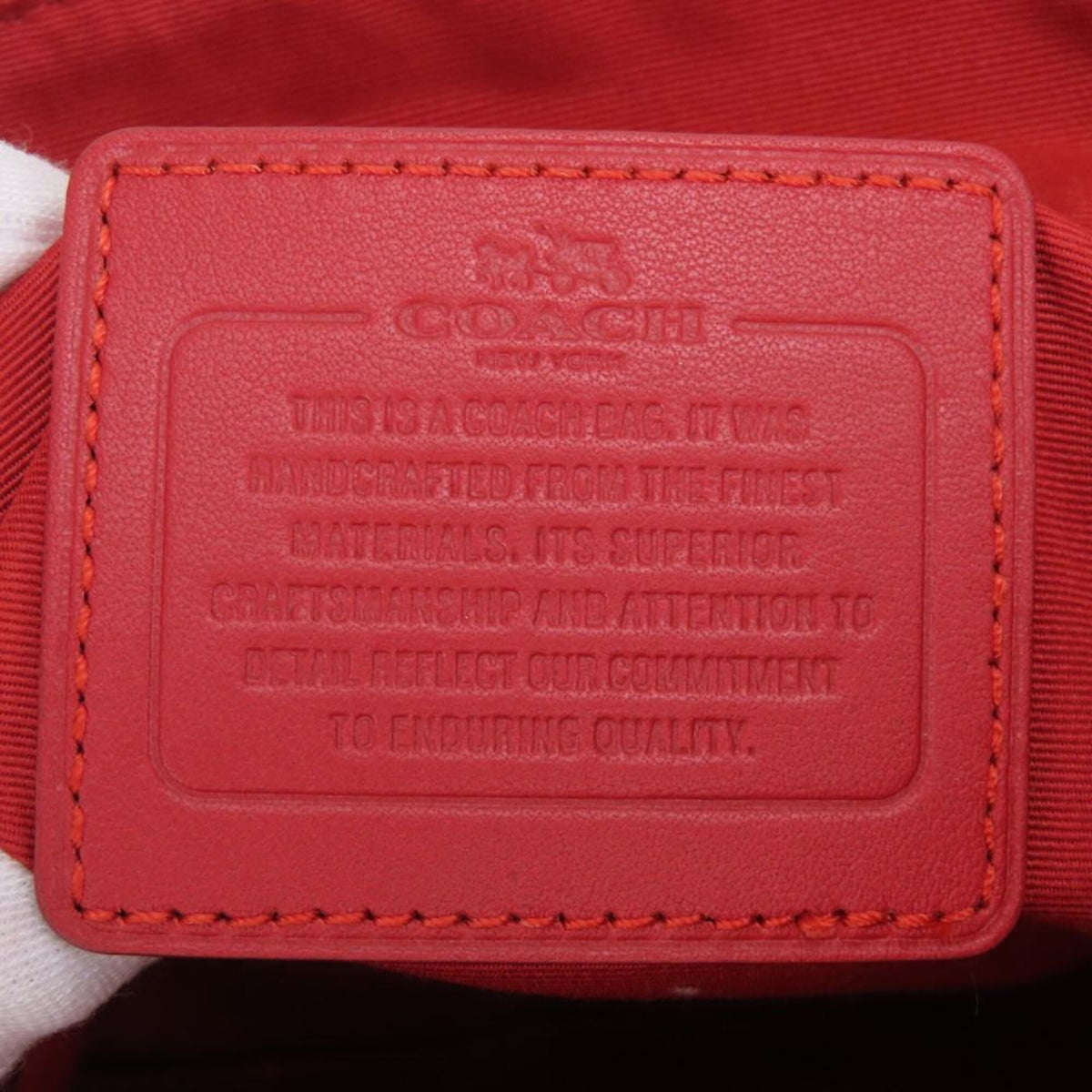 Coach Signature Beige Red Color Canvas Handbag (Pre-Owned)