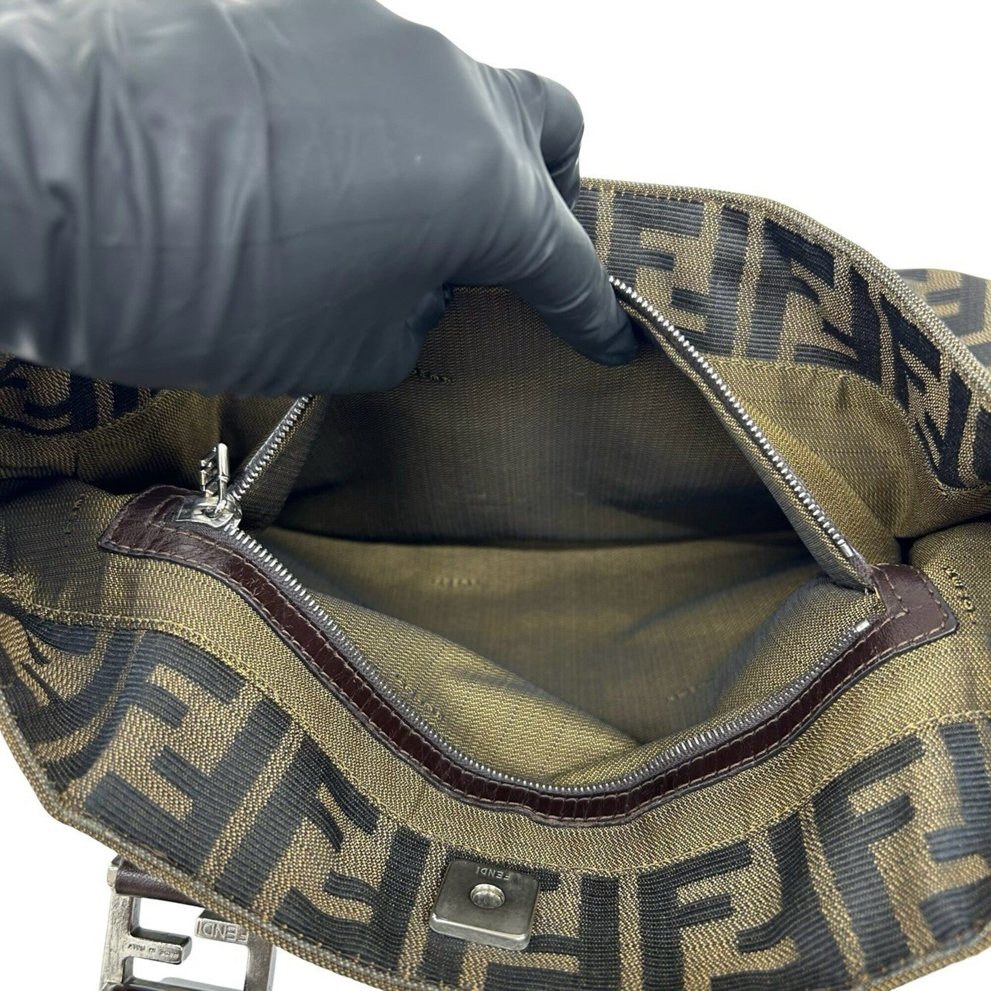 Fendi Black Brown Canvas Leather Handbag Tote Bag (Pre-Owned)