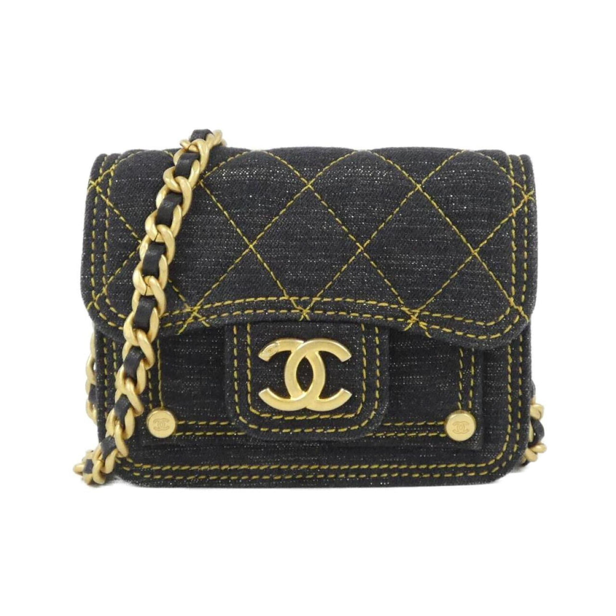 Chanel Black Denim Handbag Shoulder Bag (Pre-Owned)