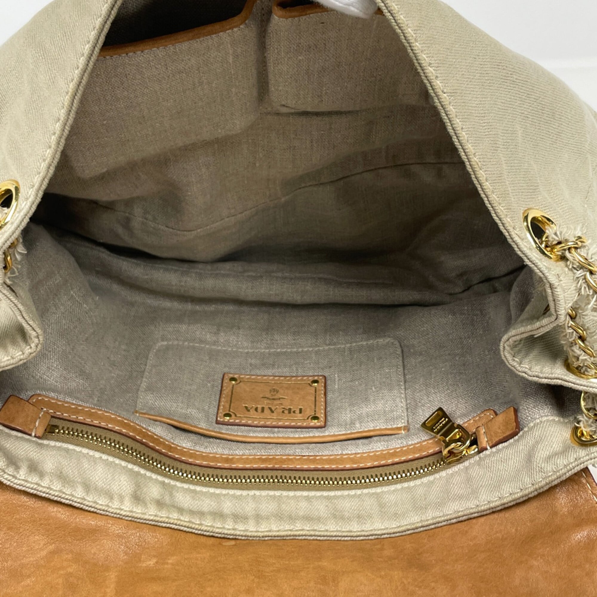 Prada Beige Canvas Shoulder Bag (Pre-Owned)