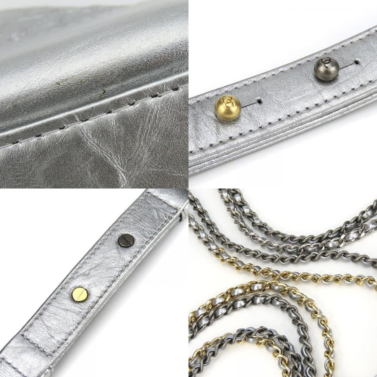 Chanel Metallic Silver Leather Shoulder Bag (Pre-Owned)