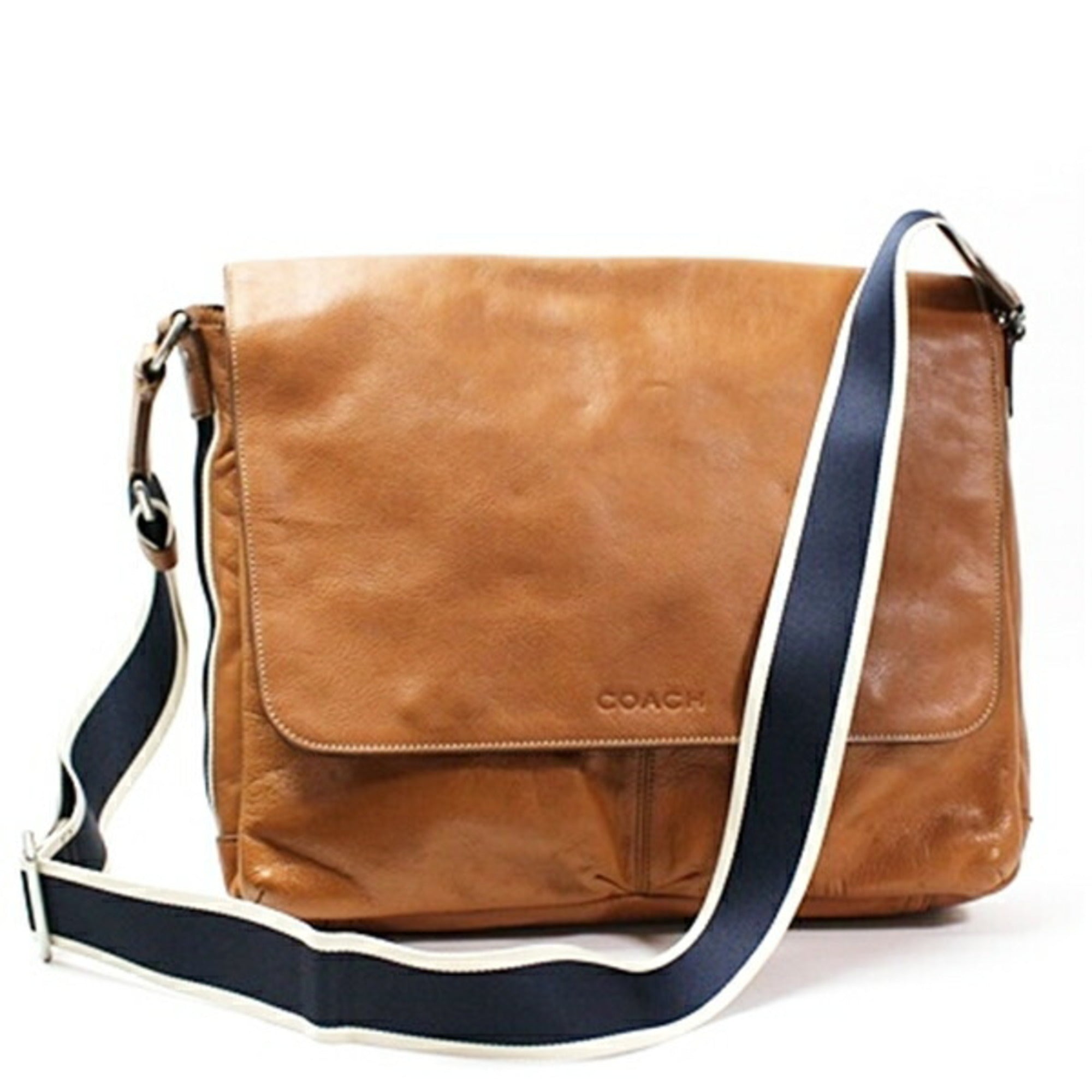 Coach Brown Dark Brown Navy White Leather Shoulder Bag (Pre-Owned)