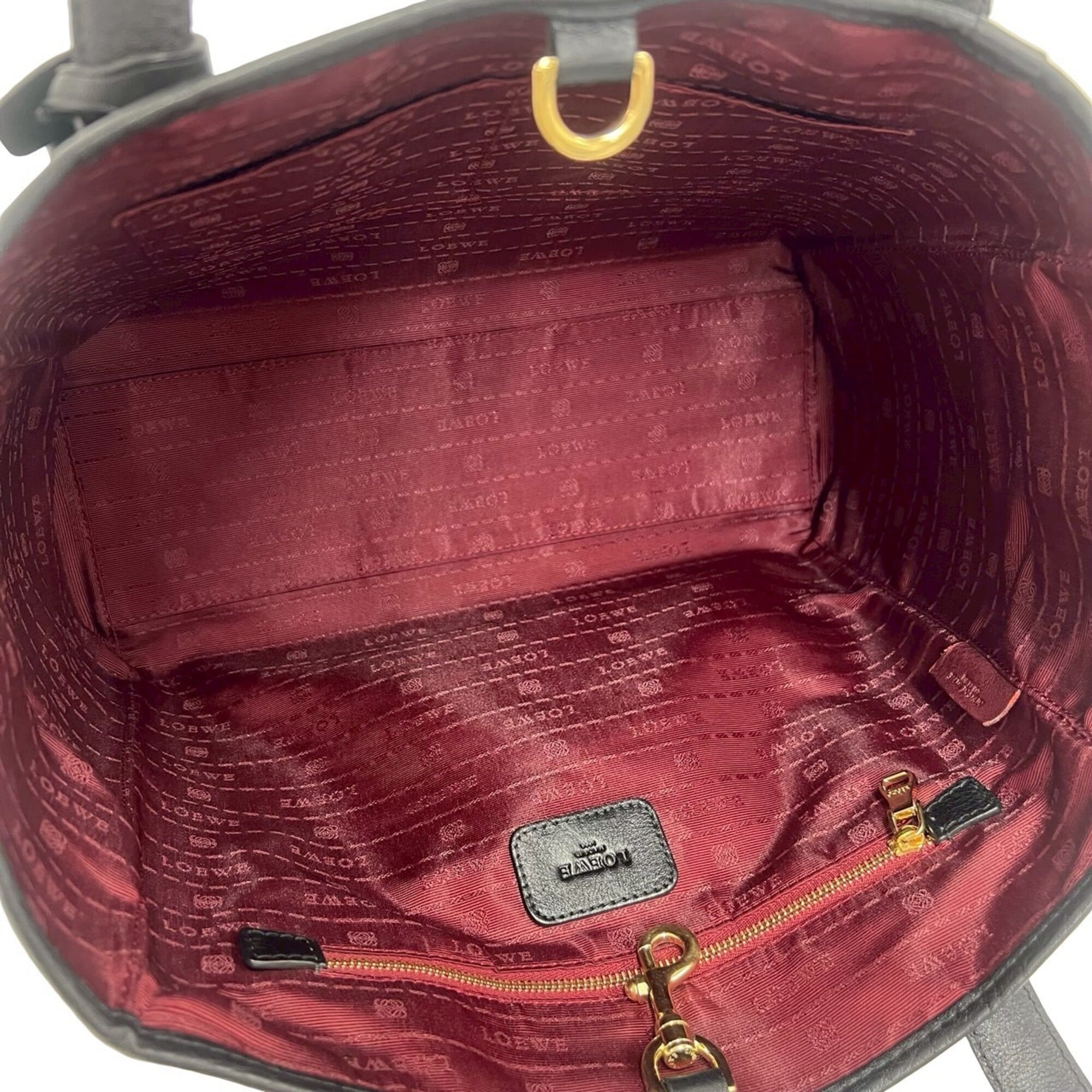 Loewe Black Leather Boston Bag Handbag Tote Bag (Pre-Owned)