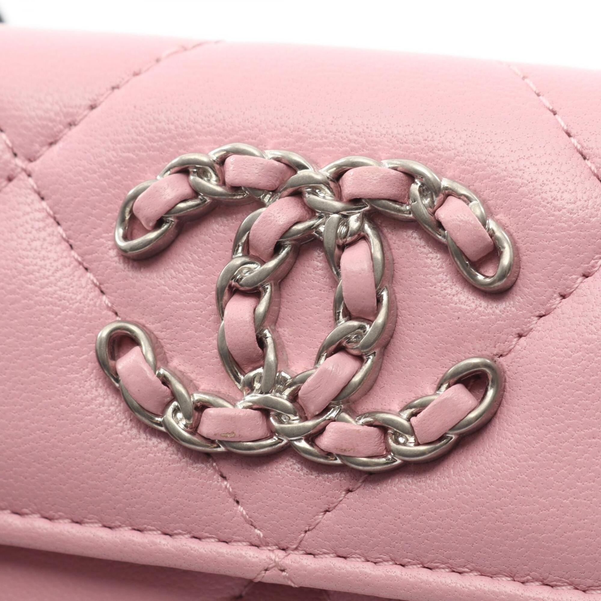 Chanel Pink Leather Long Wallet (Tri-Fold) (Pre-Owned)