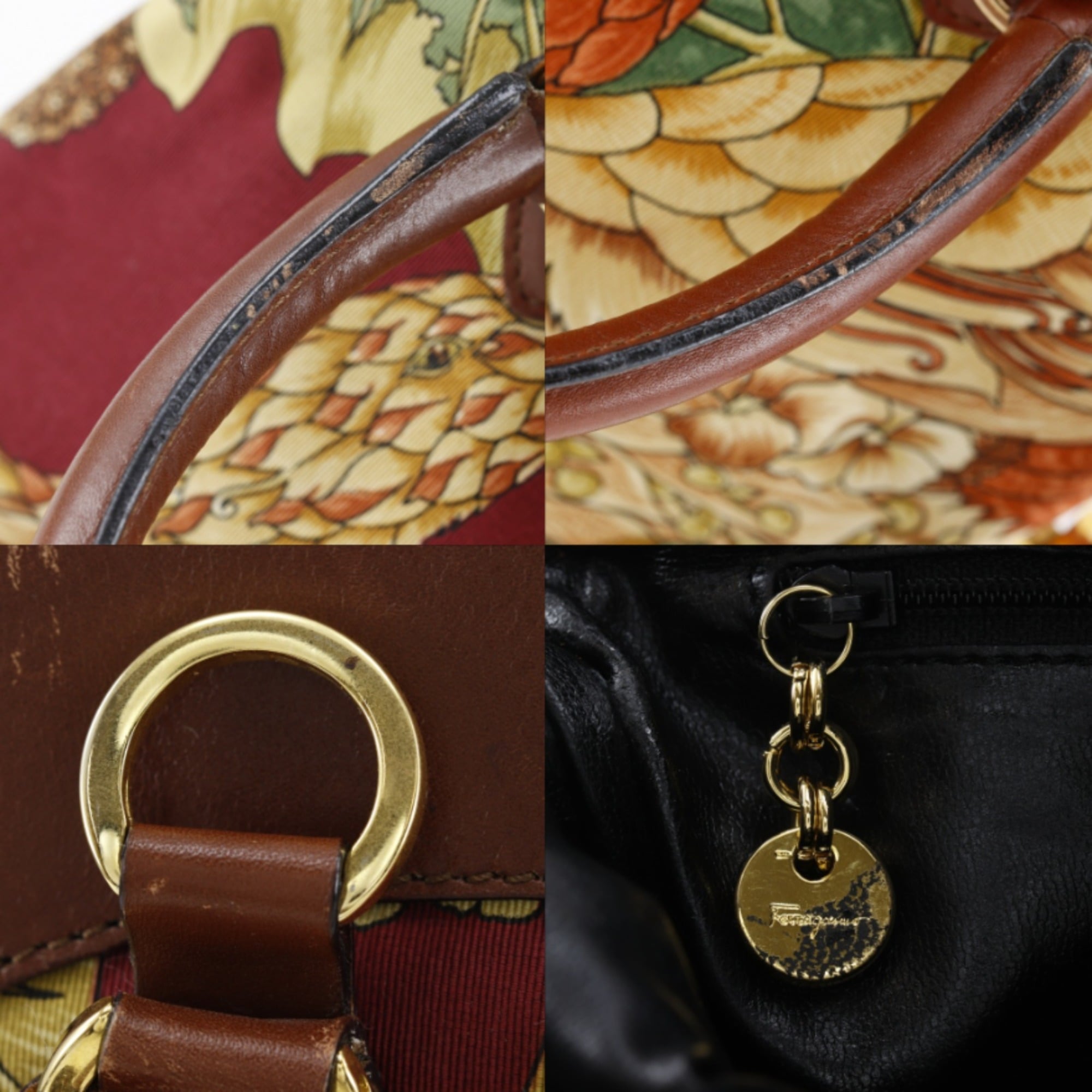 Salvatore Ferragamo Brown Red Brown Red Color Cotton Leather Handbag (Pre-Owned)