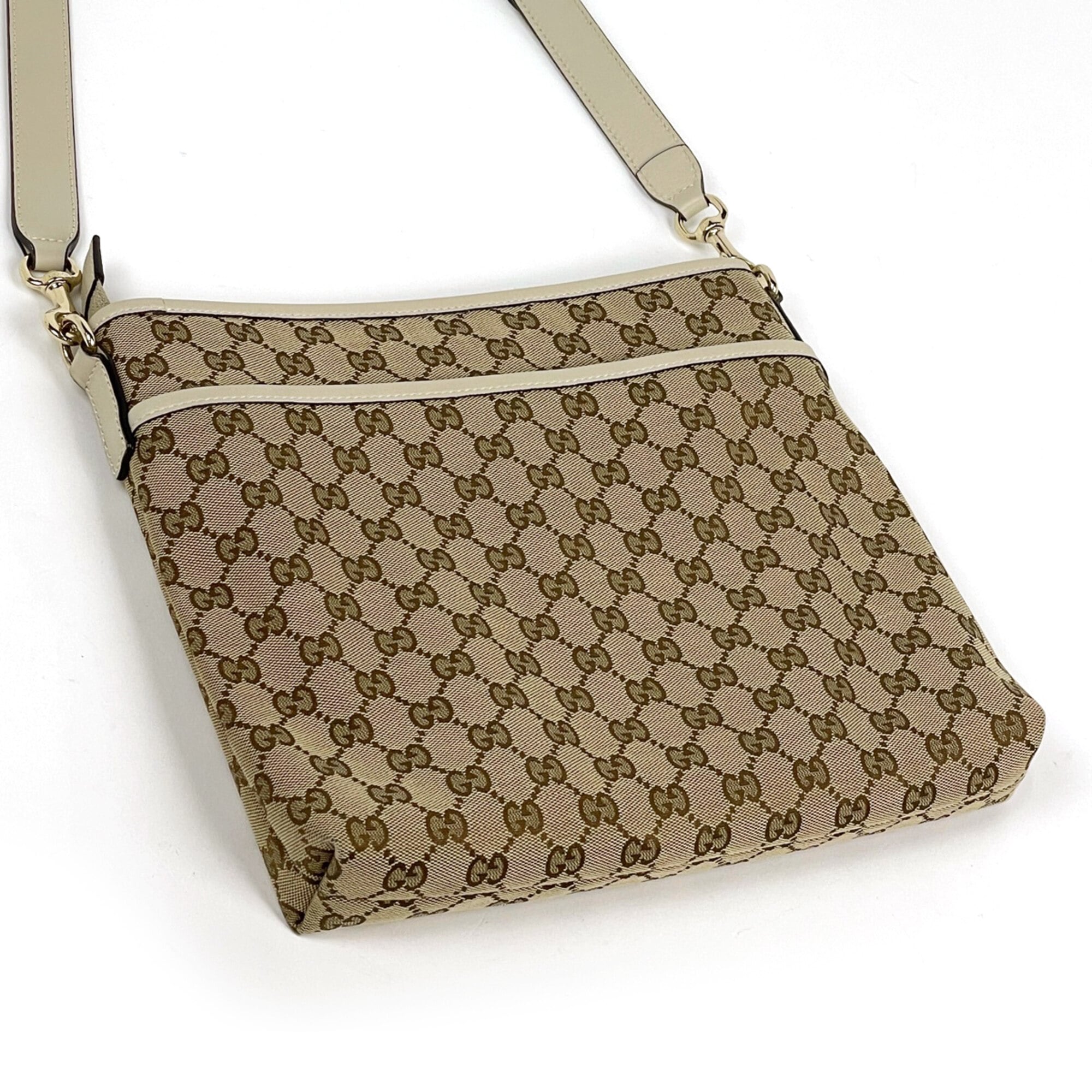 Gucci Beige Ivory Gg Canvas Leather Shoulder Bag (Pre-Owned)