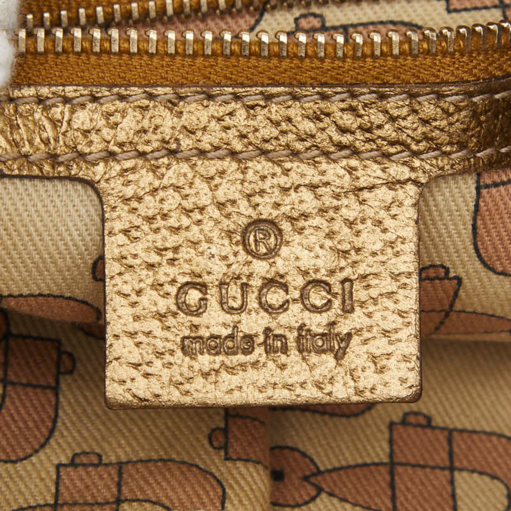 Gucci Beige Gold Pink Canvas Leather Shoulder Bag (Pre-Owned)