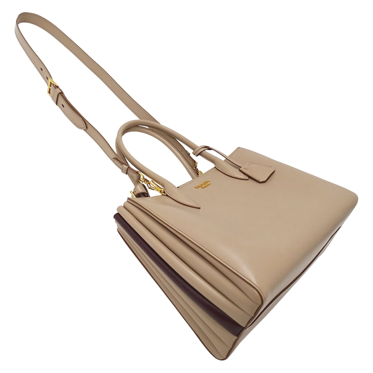 Prada Pink Beige Leather Shoulder Bag Tote Bag (Pre-Owned)
