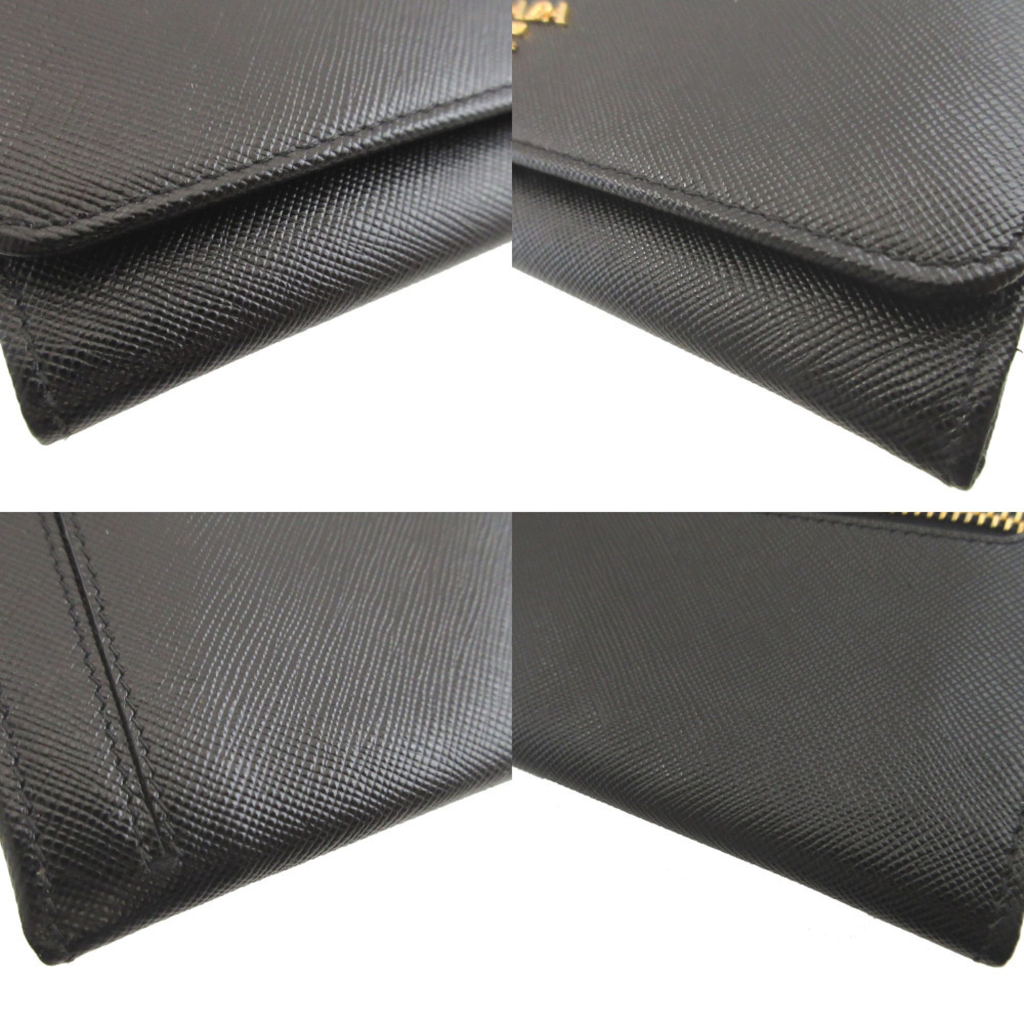 Prada Black Saffiano Triangle Long Wallet (Bi-Fold) (Pre-Owned)