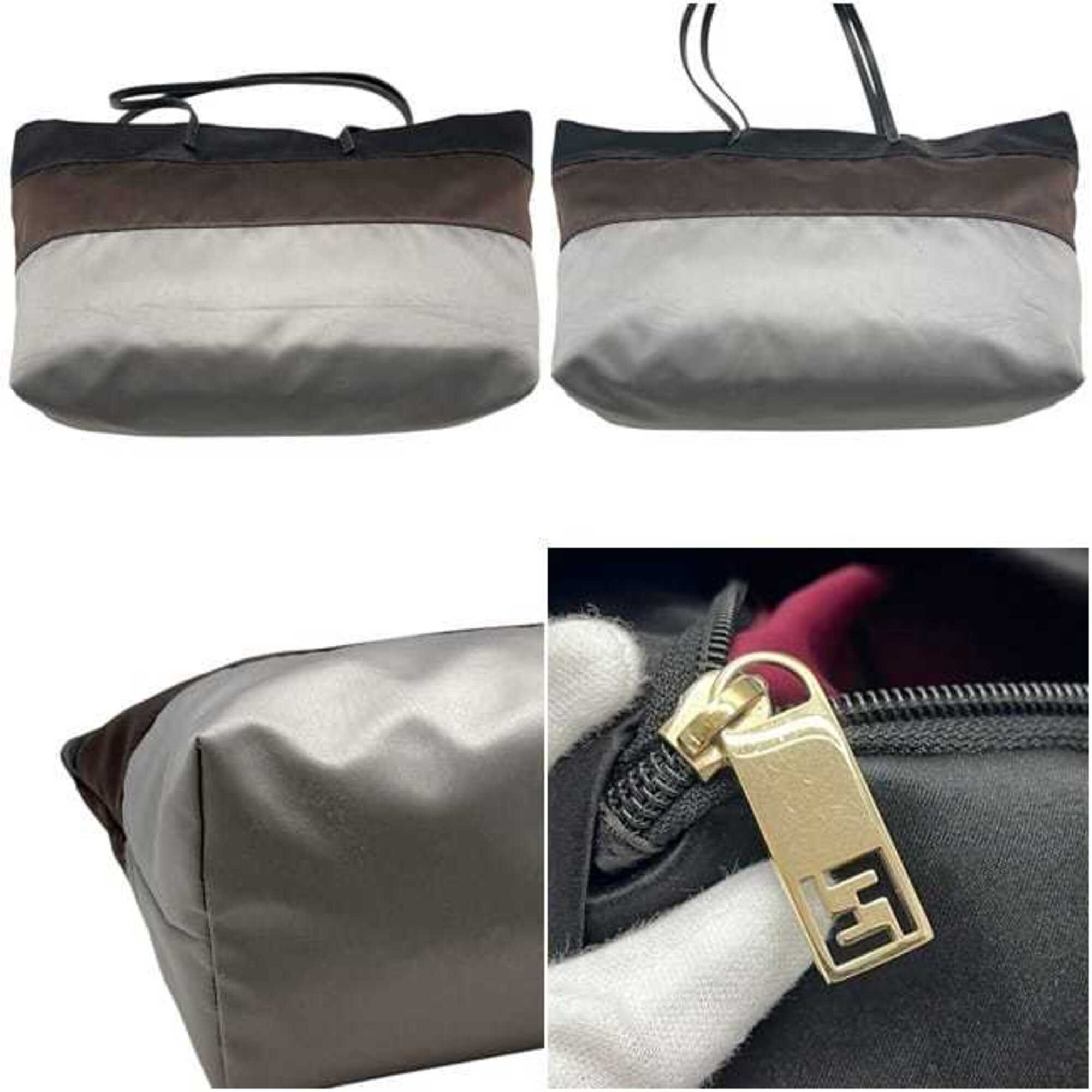Fendi Gray Three Color Satin Leather Tote Bag (Pre-Owned)