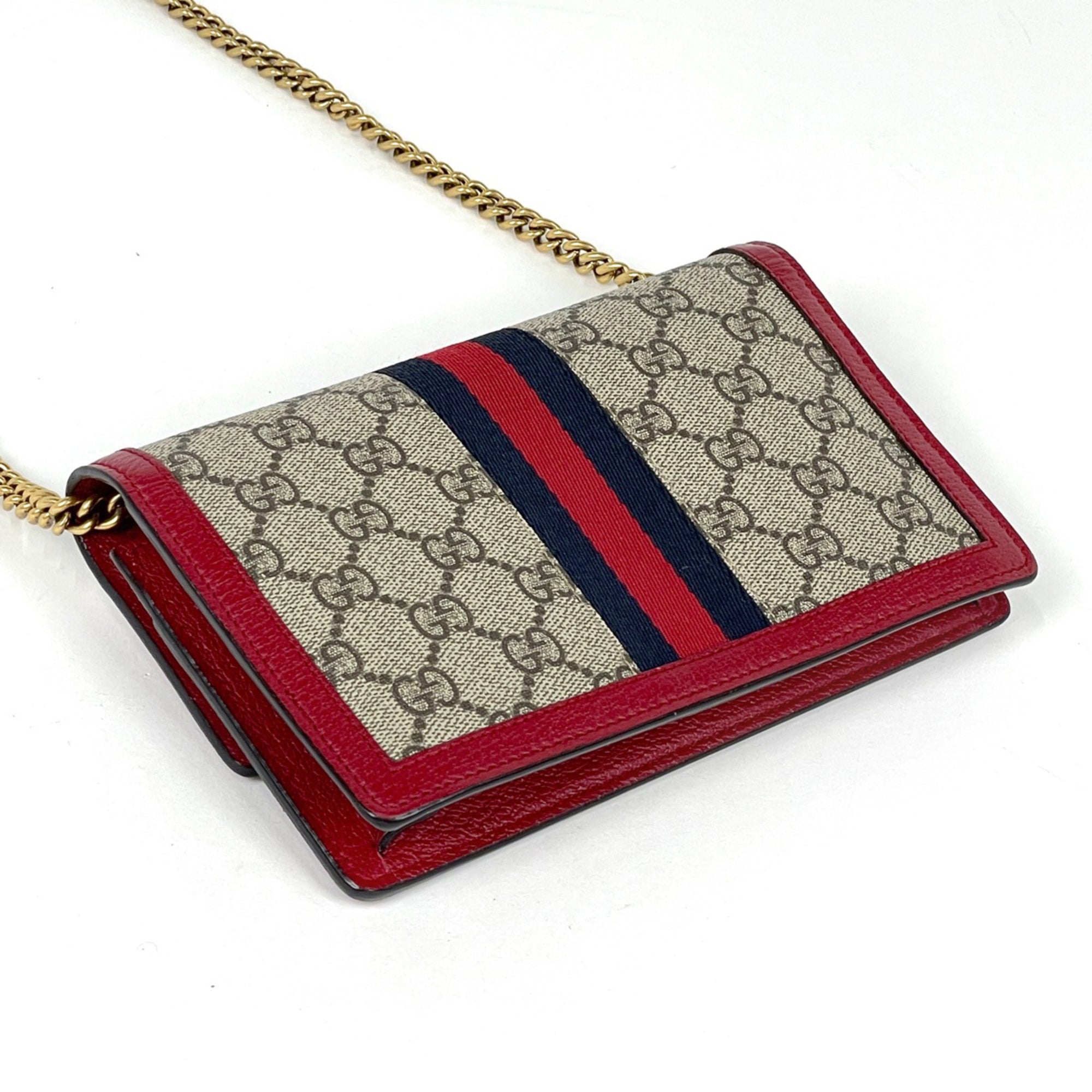 Gucci Beige Red Color Gg Supreme Shoulder Bag (Pre-Owned)