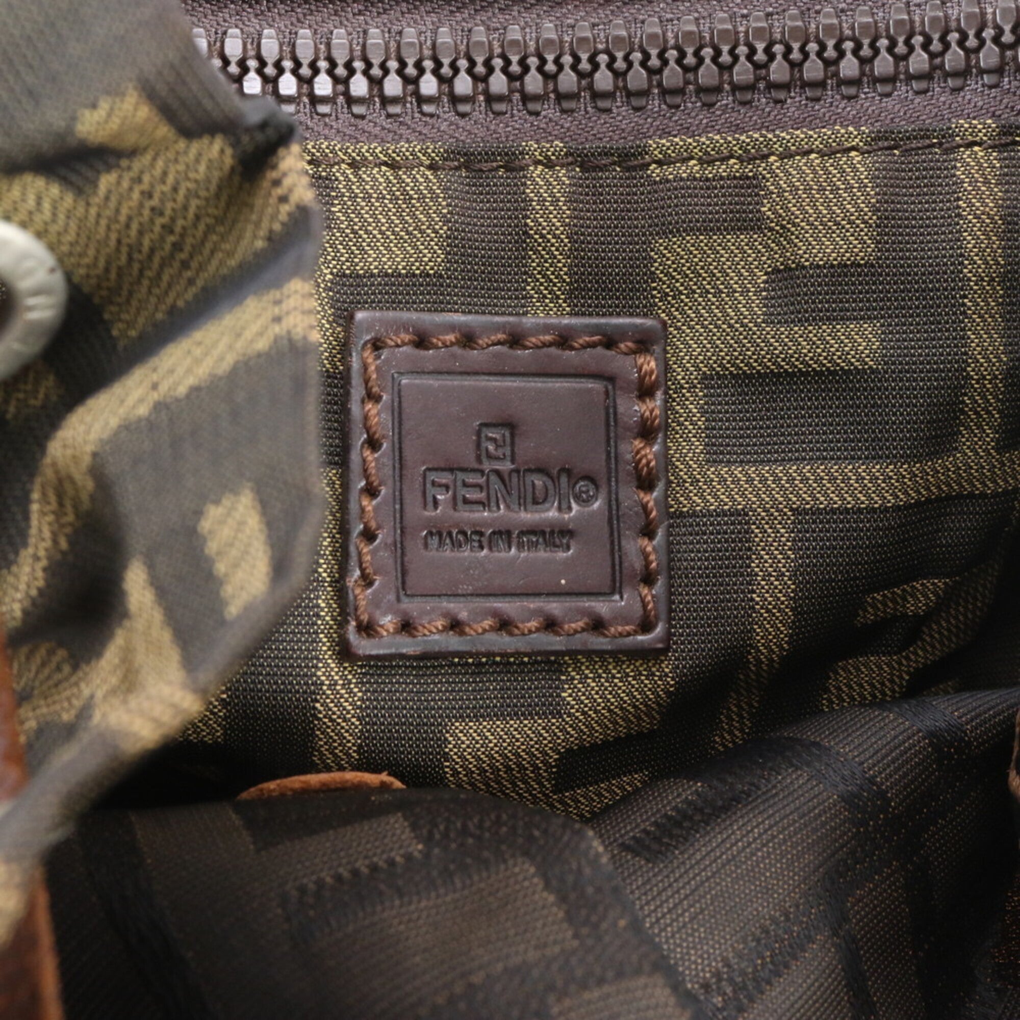 Fendi Brown Leather Canvas Backpack Handbag (Pre-Owned)
