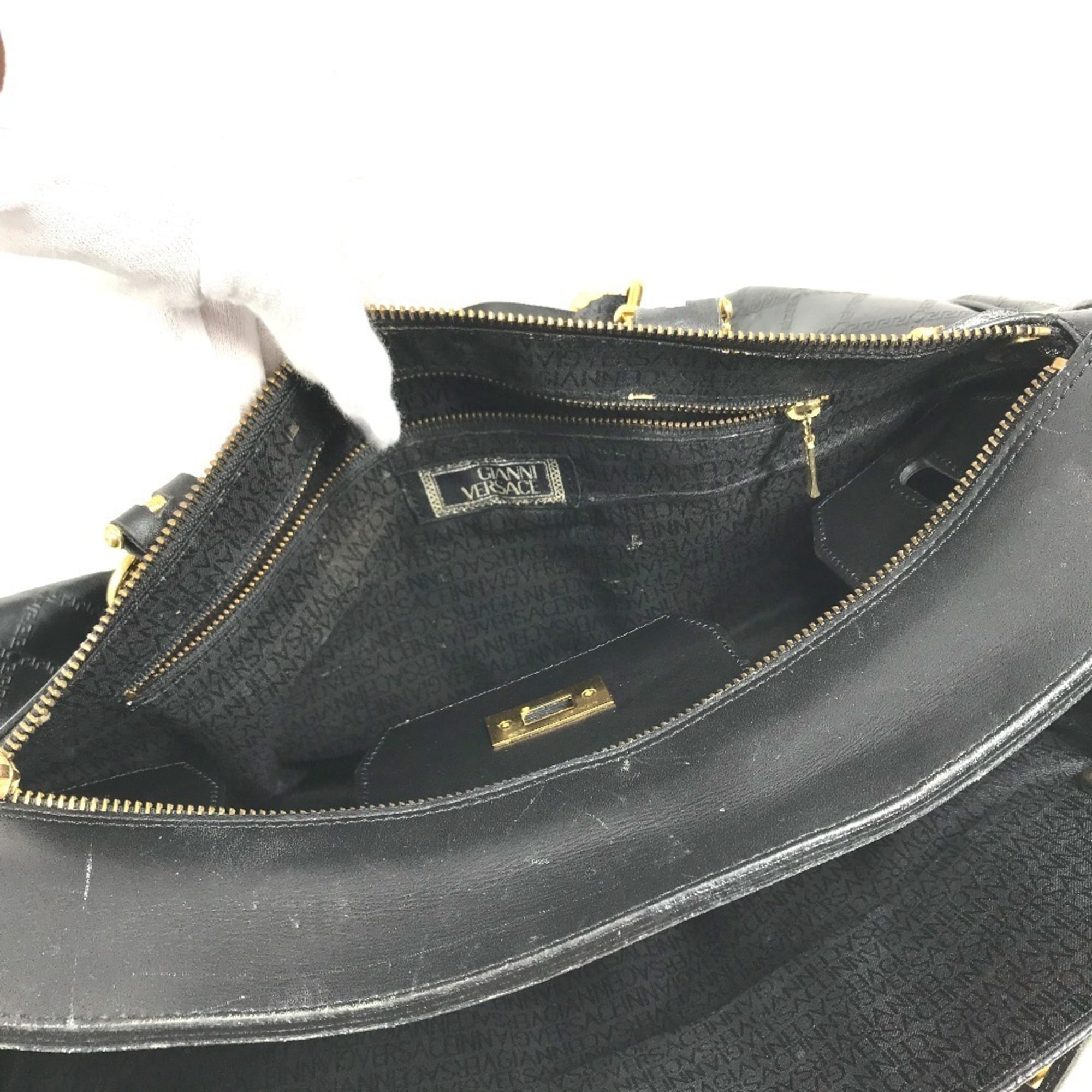 Versace Black Leather Boston Bag Handbag (Pre-Owned)