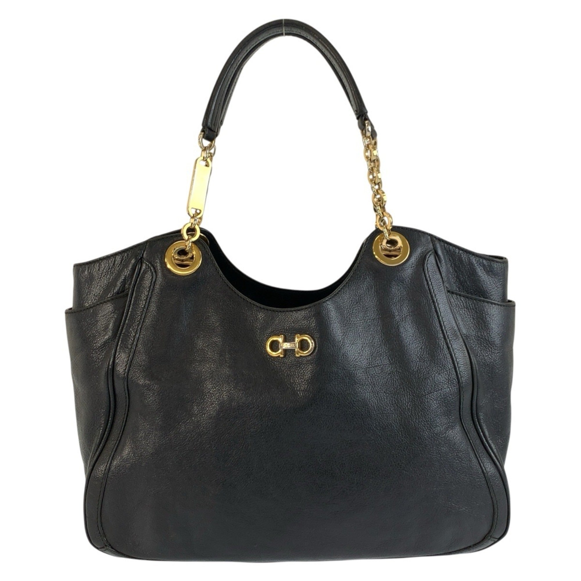 Salvatore Ferragamo Black Leather Shoulder Bag Tote Bag (Pre-Owned)