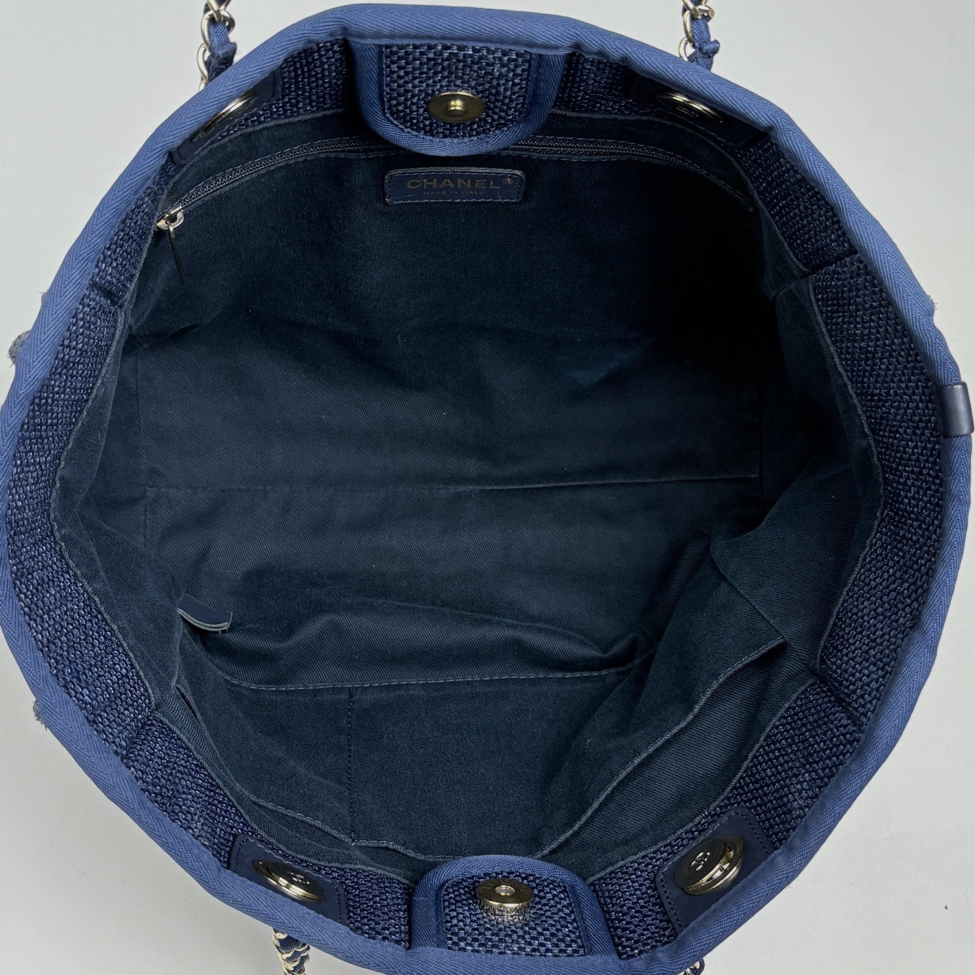 Chanel Deauville Navy Straw Leather Tote Bag (Pre-Owned)