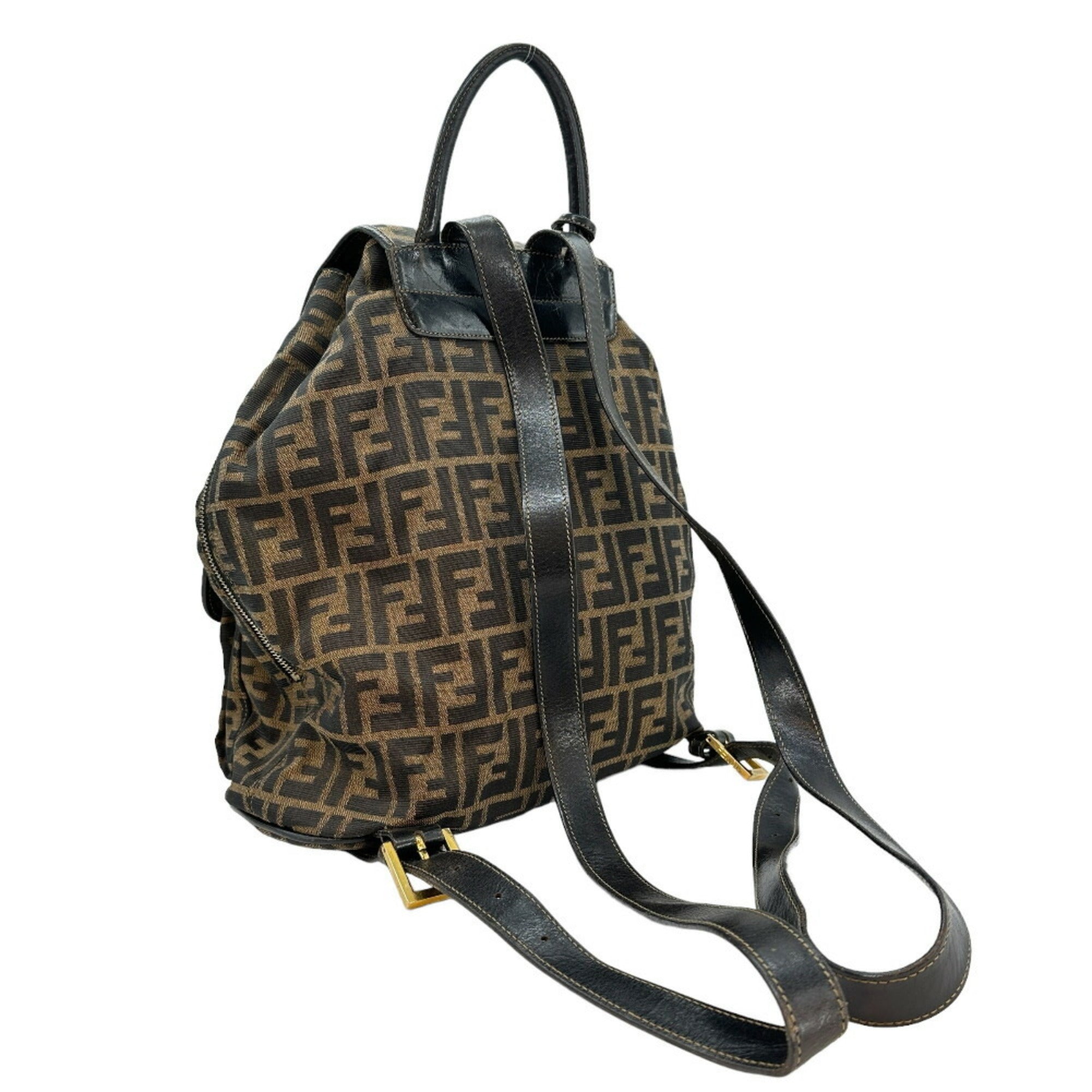 Fendi Brown Canvas Leather Backpack (Pre-Owned)