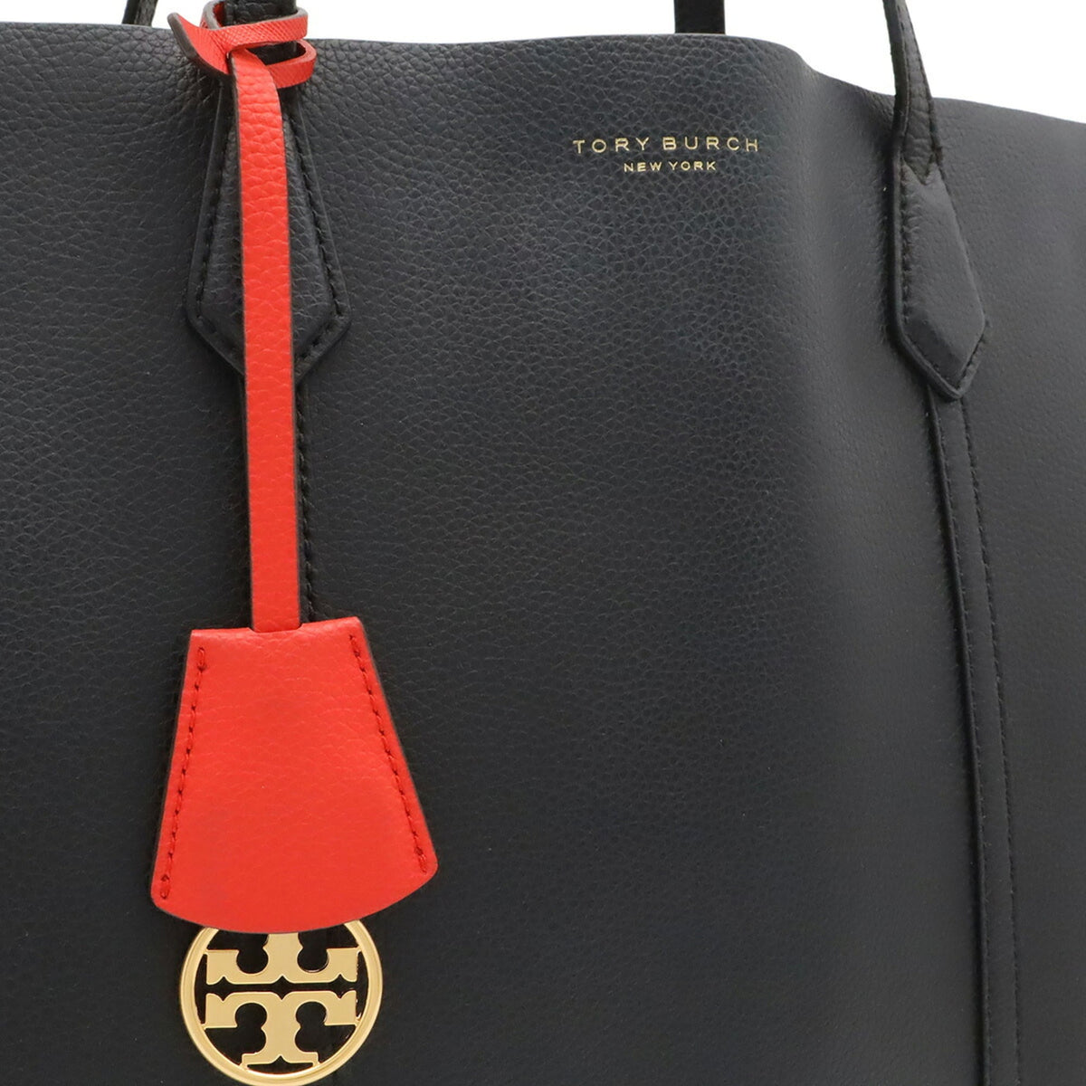 Tory Burch Black Red Color Leather Shoulder Bag Tote Bag (Pre-Owned)
