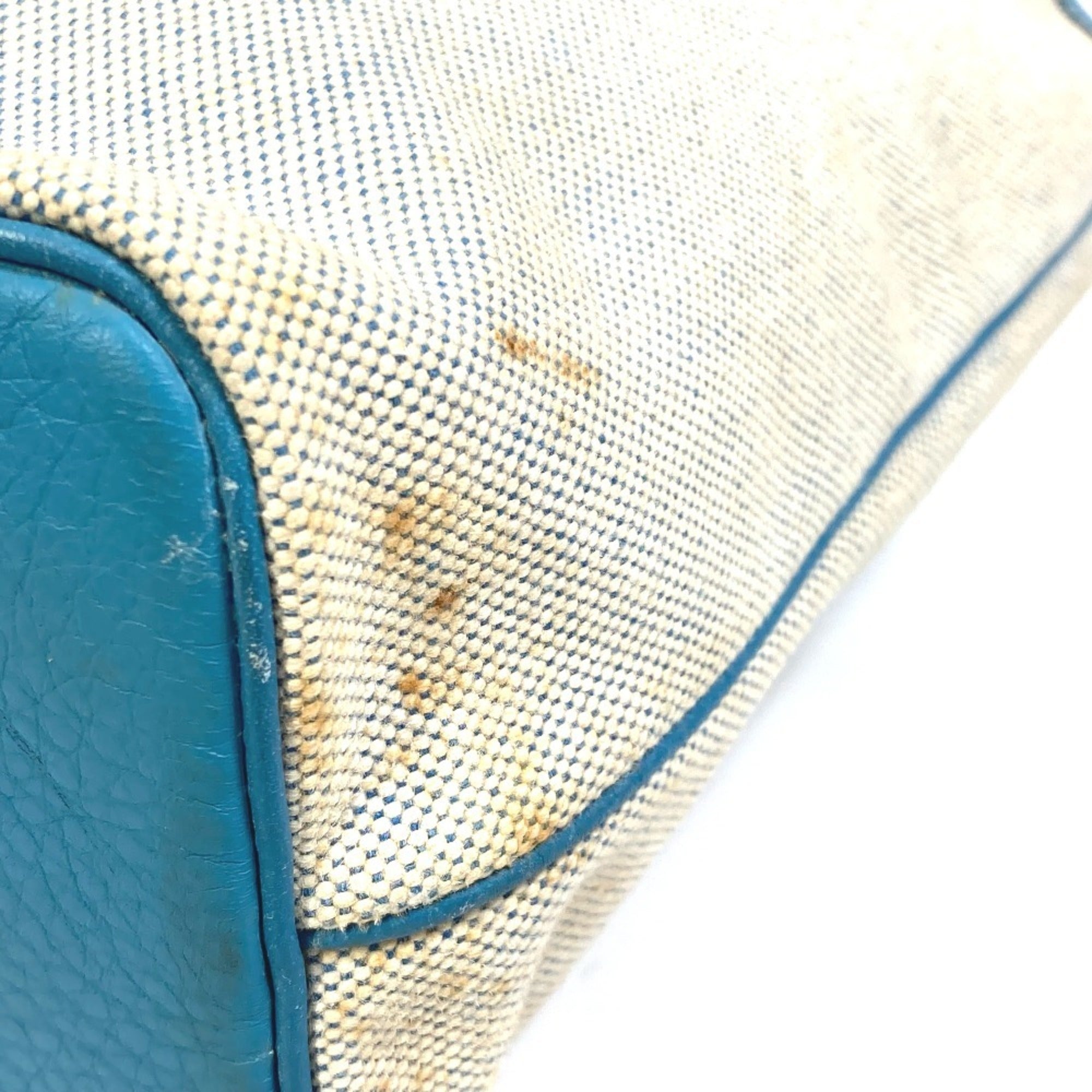 Hermes Jardinier Blue Natural Toile H Taurillon Clemence Leather Shoulder Bag Tote Bag (Pre-Owned)