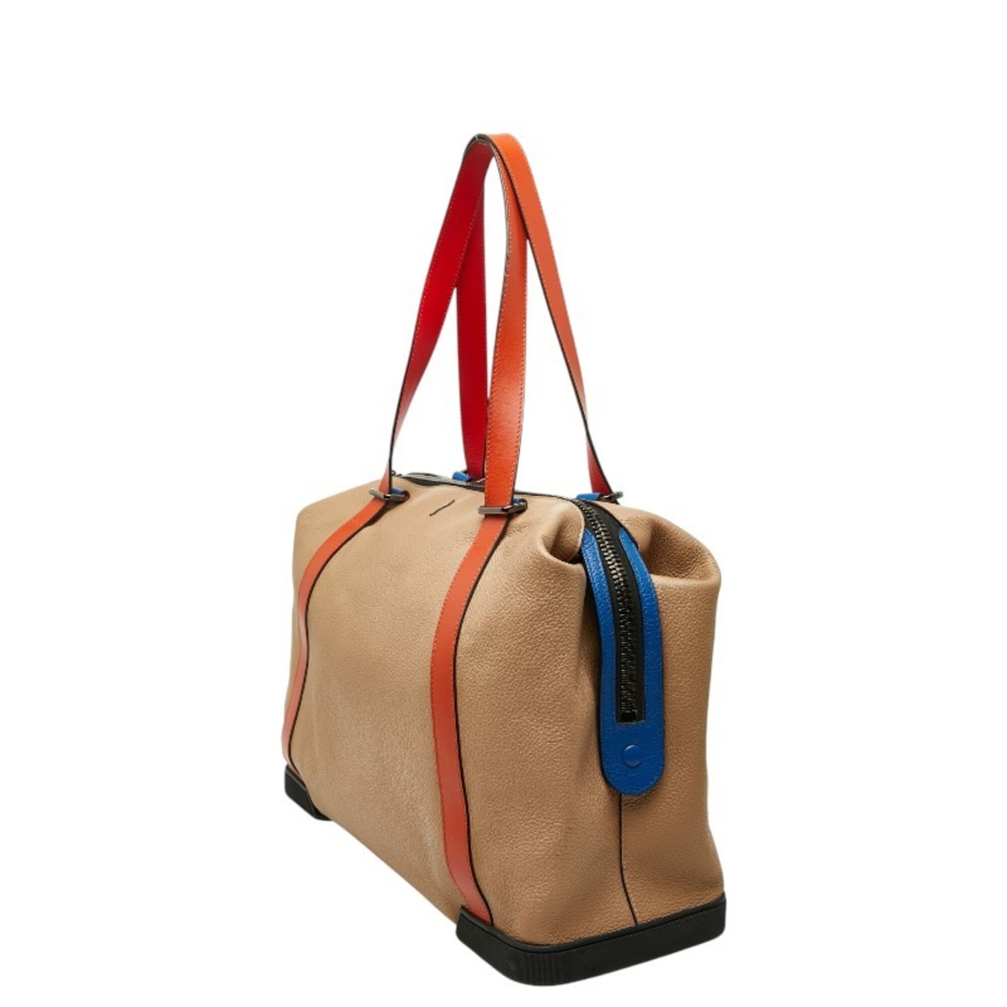 Christian Louboutin Beige Multi-Color Orange Leather Canvas Rubber Boston Bag Tote Bag (Pre-Owned)