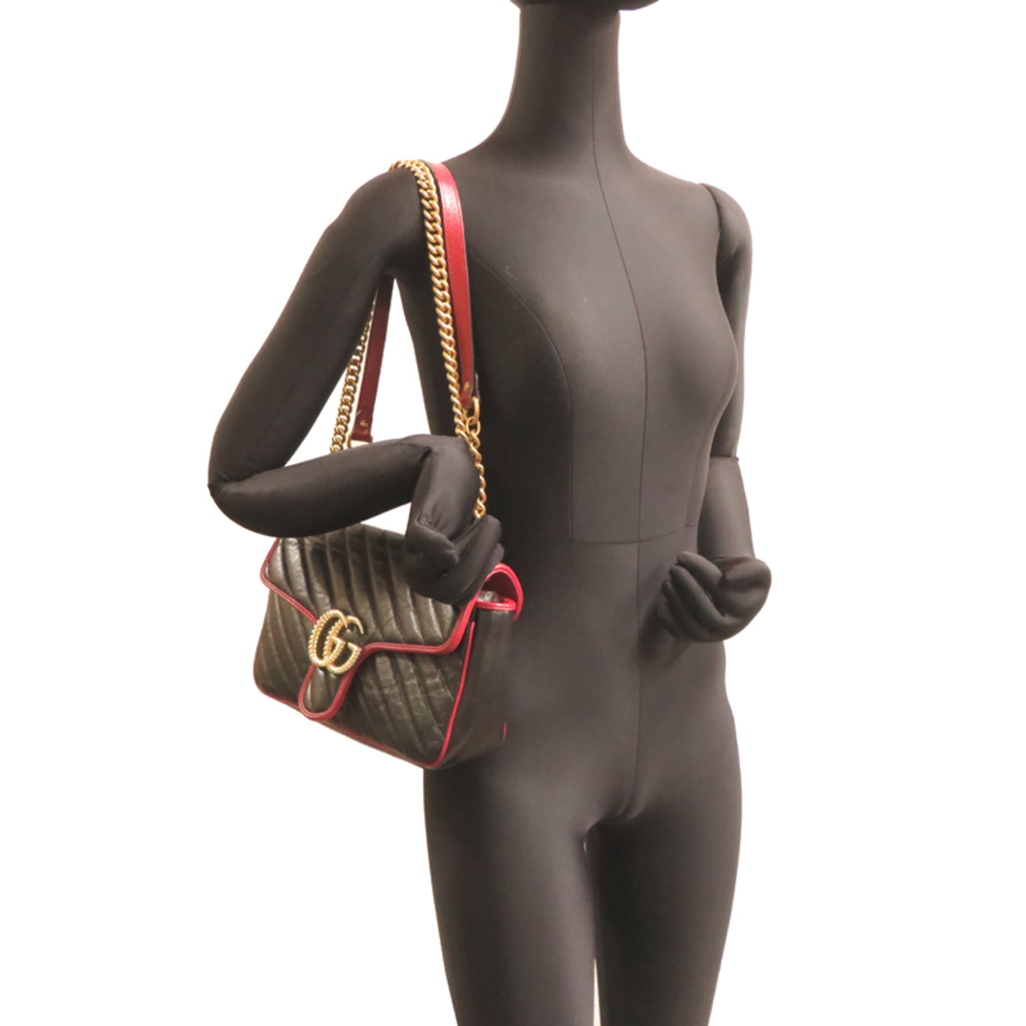 Gucci Black Red Color Leather Shoulder Bag (Pre-Owned)