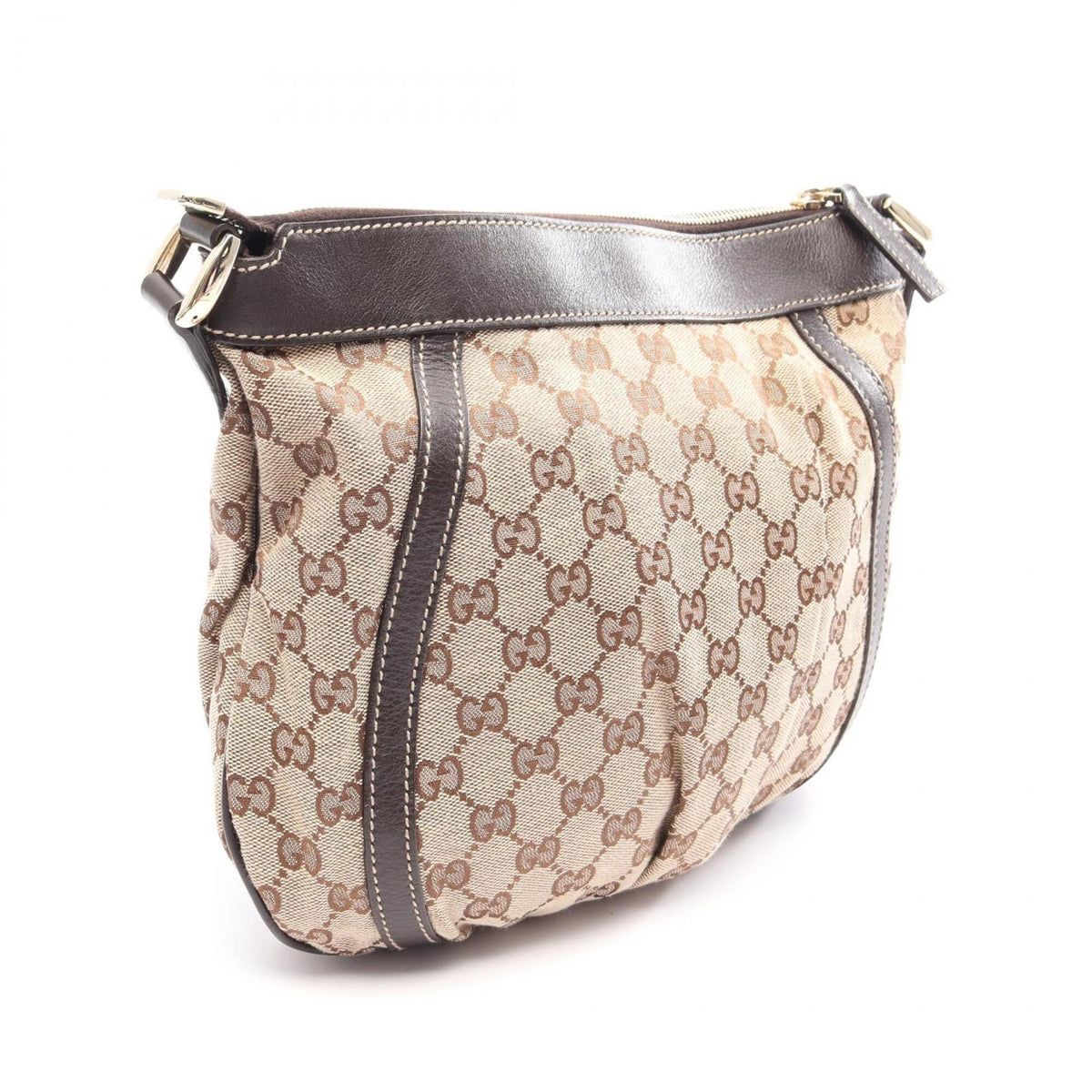 Gucci Beige Brown Canvas Leather Handbag Shoulder Bag (Pre-Owned)