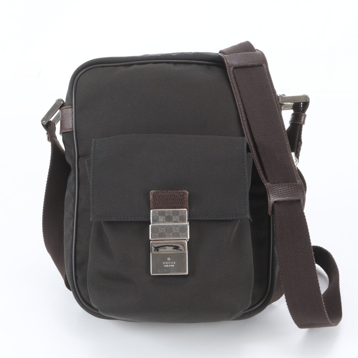 Gucci Brown Leather Nylon Messenger Bag Shoulder Bag Tote Bag (Pre-Owned)