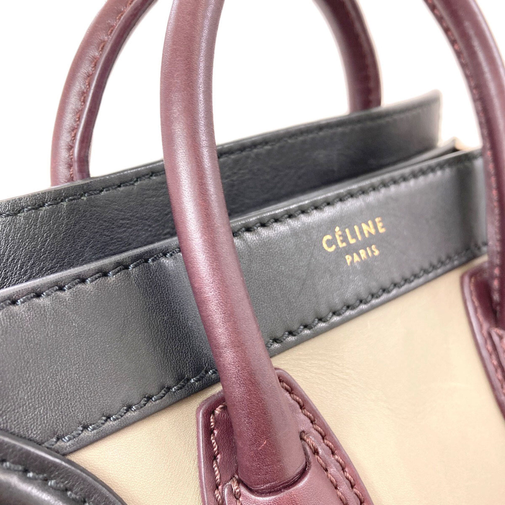 Celine Beige Black Khaki Leather Handbag (Pre-Owned)