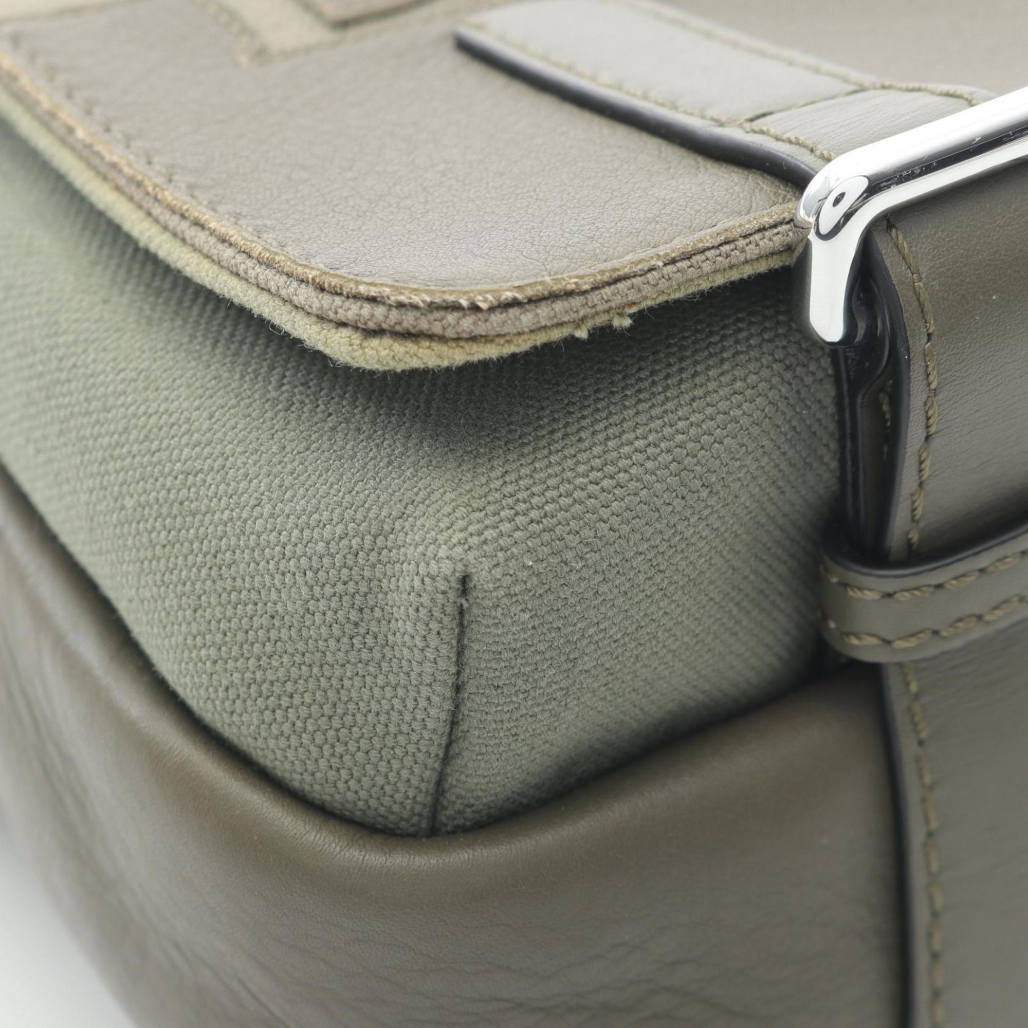 Loewe Khaki Canvas Leather Messenger Bag Shoulder Bag (Pre-Owned)